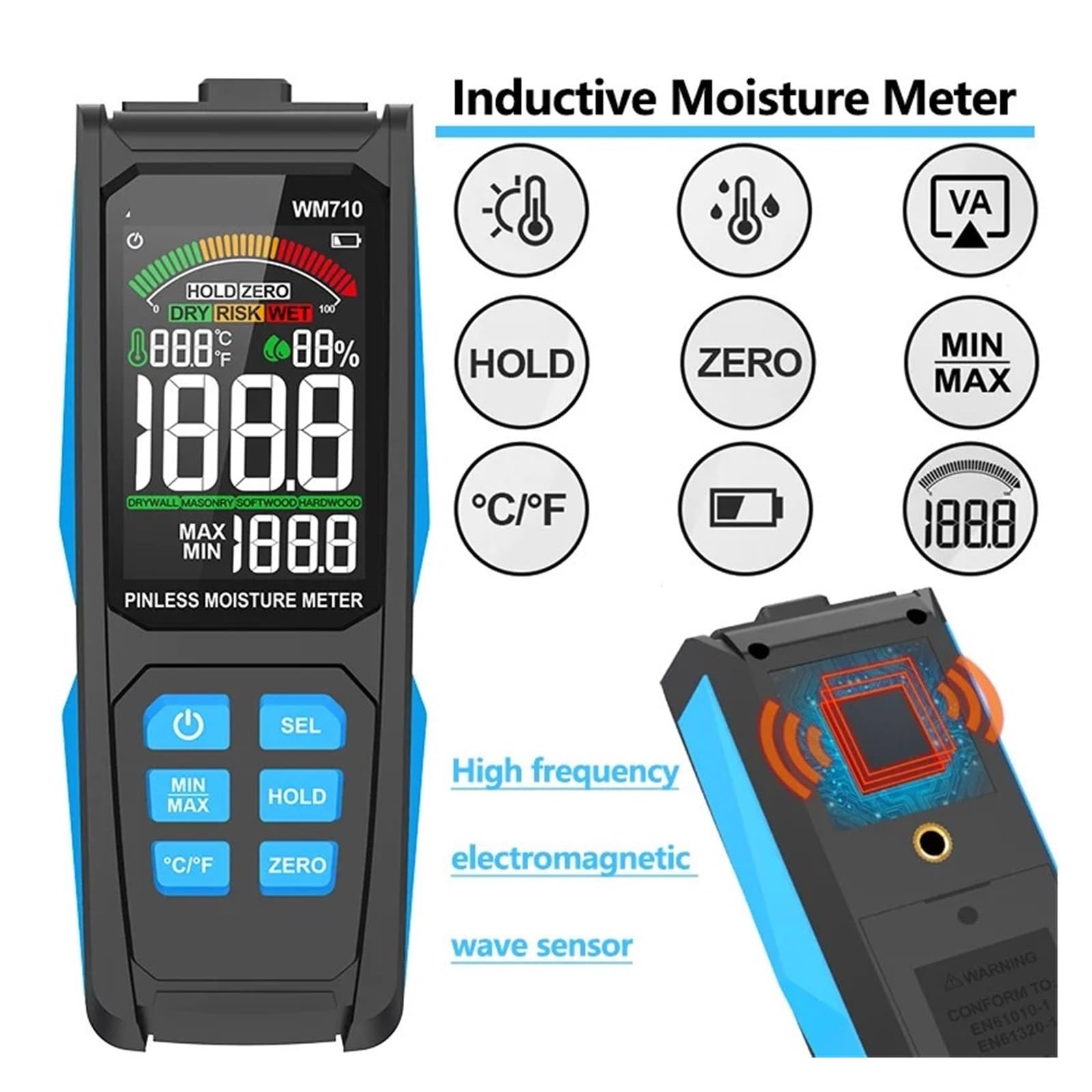 Cyfrowy Wilgotnościomierz Digital Wood Moisture Meter Non-destructive Inductive Hygrometer Analog Dual Display Ambient Temp Humidity Timber Damp Detector do Testowania Zawartości Wody