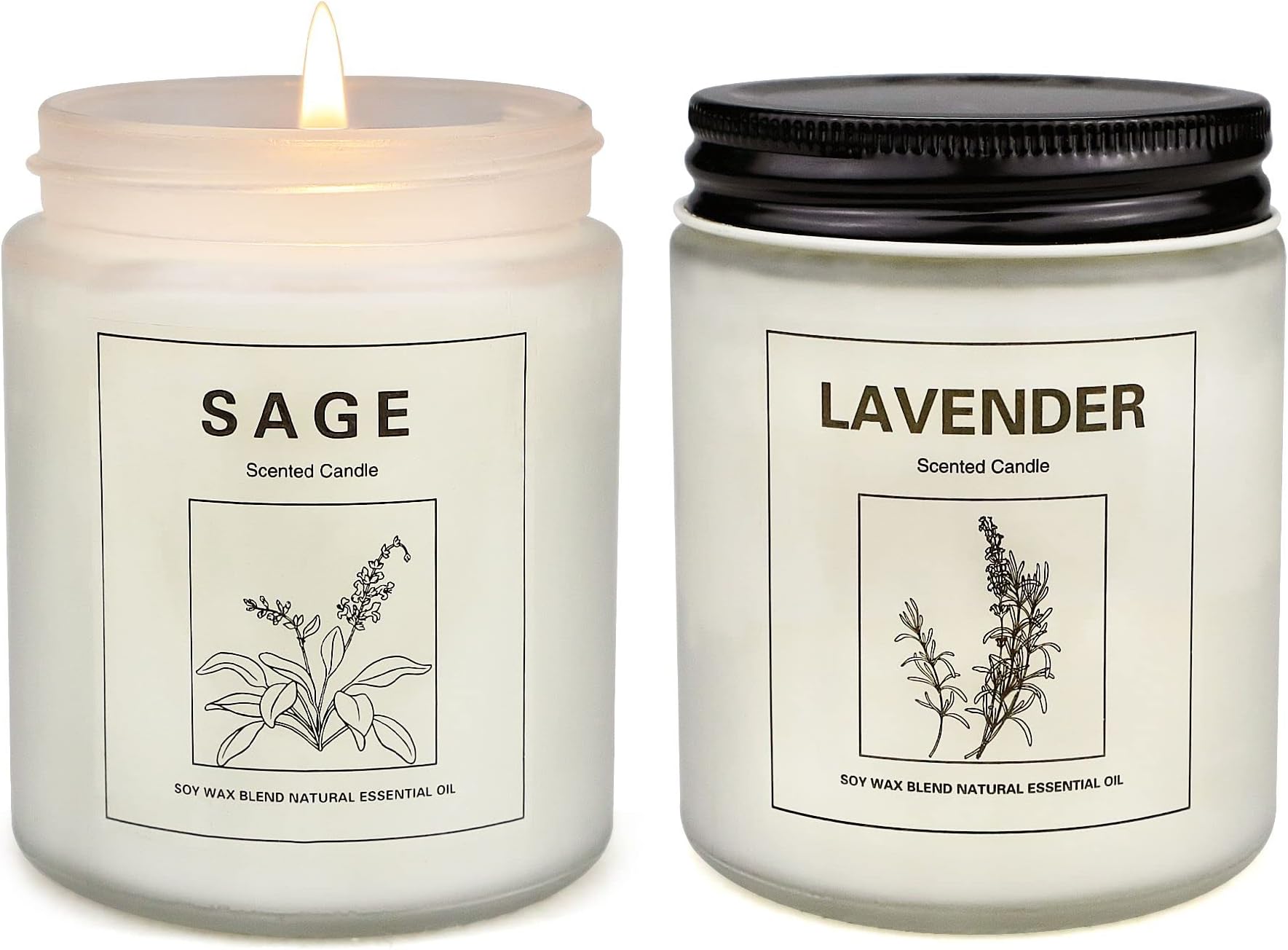 Sage Candles for Home Scented, Aromatherapy Lavender Candle, Soy Wax Candle Set 2 Pack, Women Gift with Strongly Fragrance Jar Candles