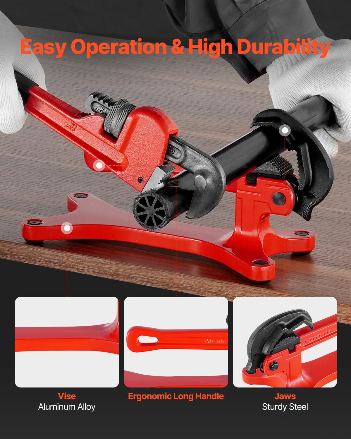 VEVOR Przenośne imadło do rur, lekkie aluminiowe imadło do rur o pojemności zaciskowej 1/20.3 cm do 1-1/5.1 cm, idealne do instalacji hydraulicznych na miejscu, naprawy i konserwacji
