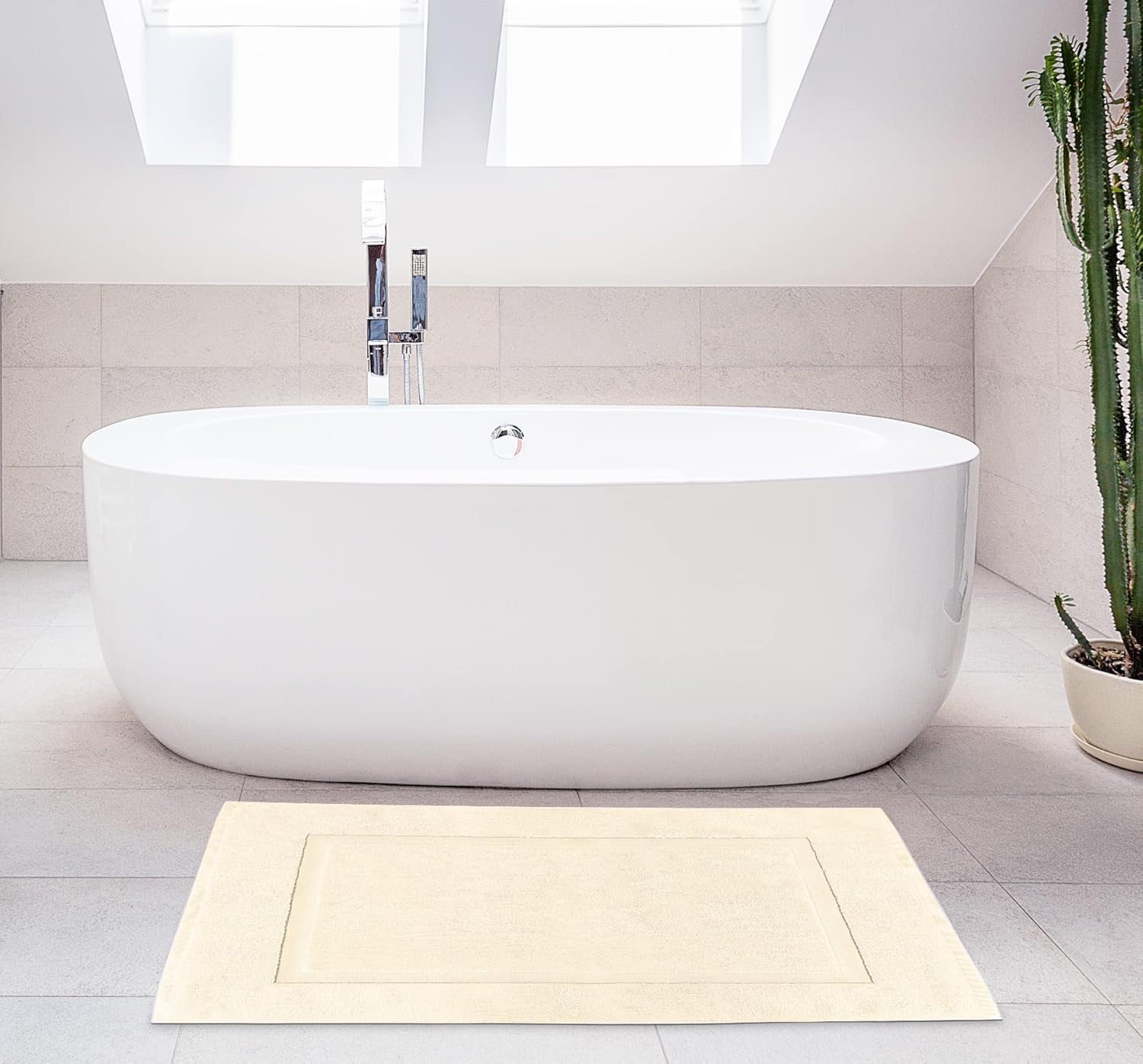 Utopia Towels Cotton Banded Rug, Bath Mats, Not a Bathroom Rug, 21 by 34 Inches, 100% Ring Spun Cotton, Highly Absorbent Shower Bathroom Floor Mat, Ivory, 2 Pack