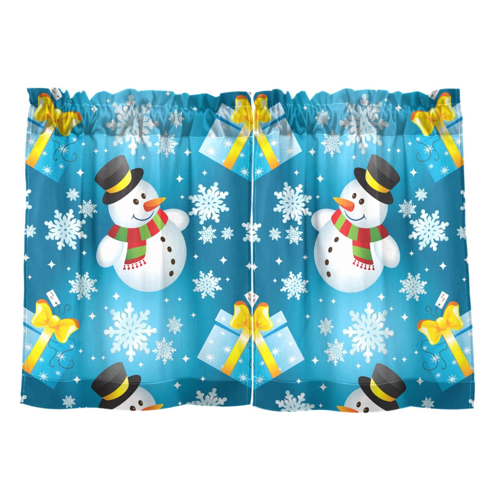 Mnsruu Cortinas de cocina de Navidad, cortinas cortas de muñeco de nieve de media ventana, 2 paneles de cortinas para Navidad, 27 x 24 pulgadas