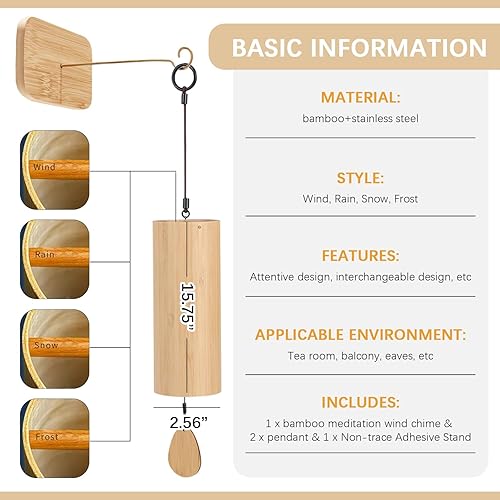 Miniatura 6 de Campana de viento de meditación curativa de bambú con acordes melodiosos y diseño de patio zen para decoración del hogar