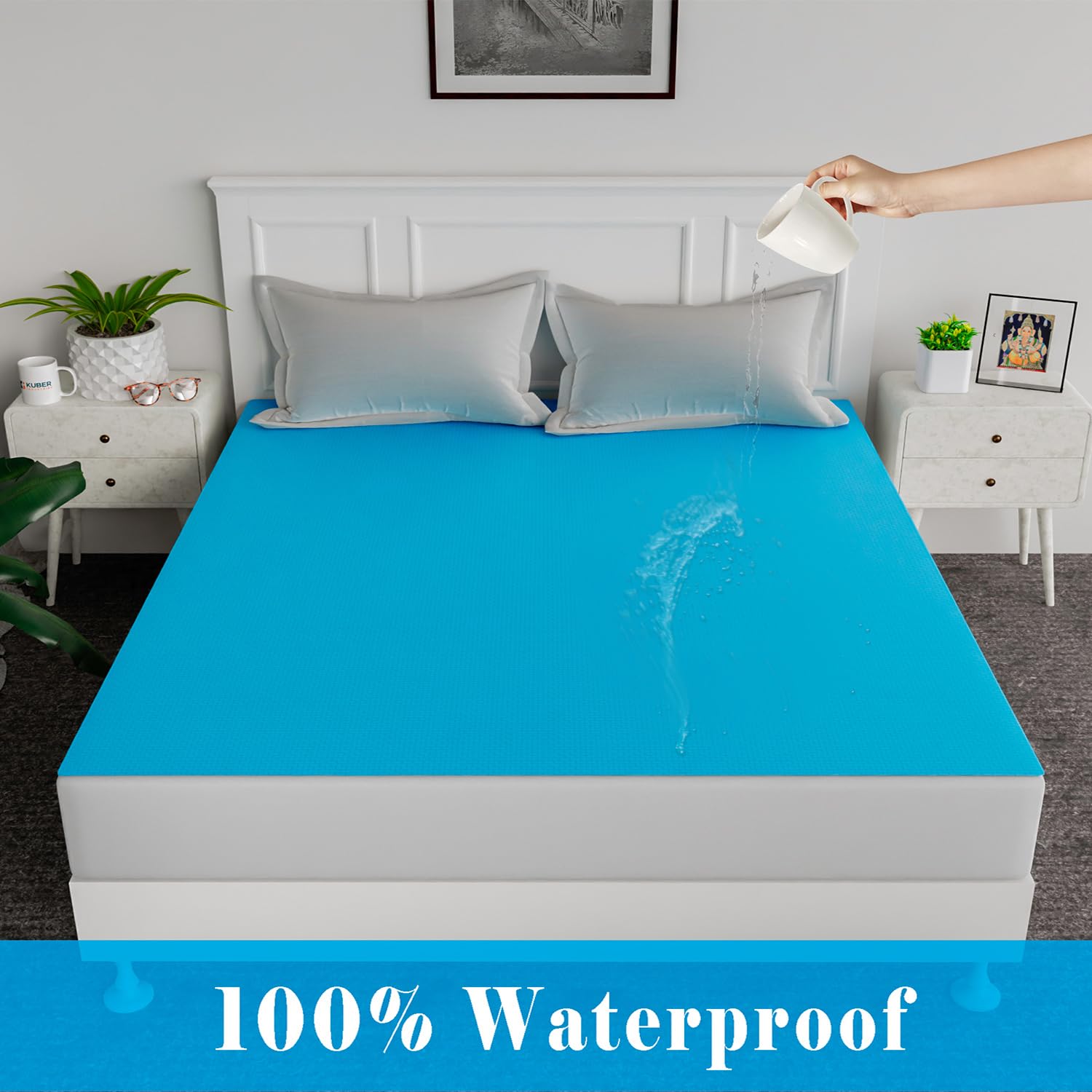 Kuber Industries Baby Bedsheet | PVC Self Check Mattress Protector Sheet | Waterproof Double Bedsheet for Babies and Adult | 80x80 Inch | Sky Blue - Image 2 thumbnail