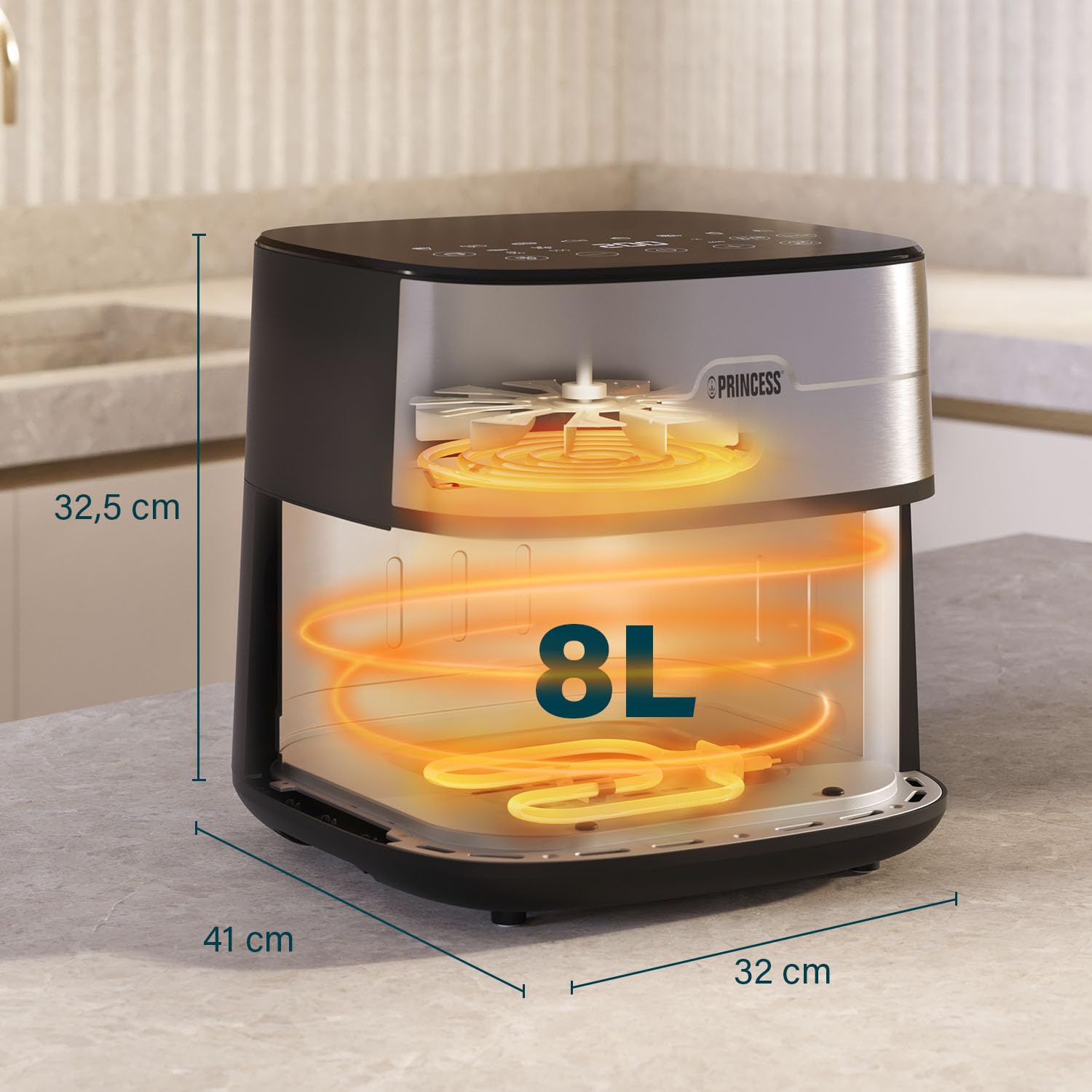 Princess Dual Heat Airfryer 8L XXL, Friteuse à air chaud avec Double élément Chauffant pour une Cuisson plus Rapide et des Résultats Croustillants, 15-en-1, sans BPA ni PFAS, 2000 W, 182280