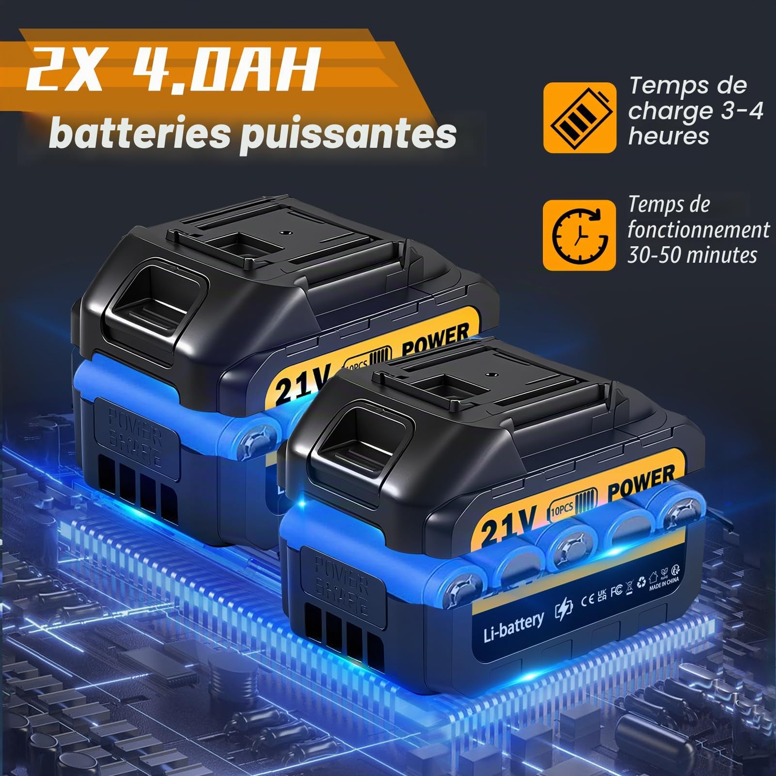 Nettoyeur Haute Pression Mobile sans Fil 21 V 200 Bar avec 2 Batteries de 3000 mAh 6 en 1 - Nettoyeur Haute Pression sans Fil avec Tuyau de 5 m - Nettoyeur Jet pour Le Nettoyage du Sol, de la