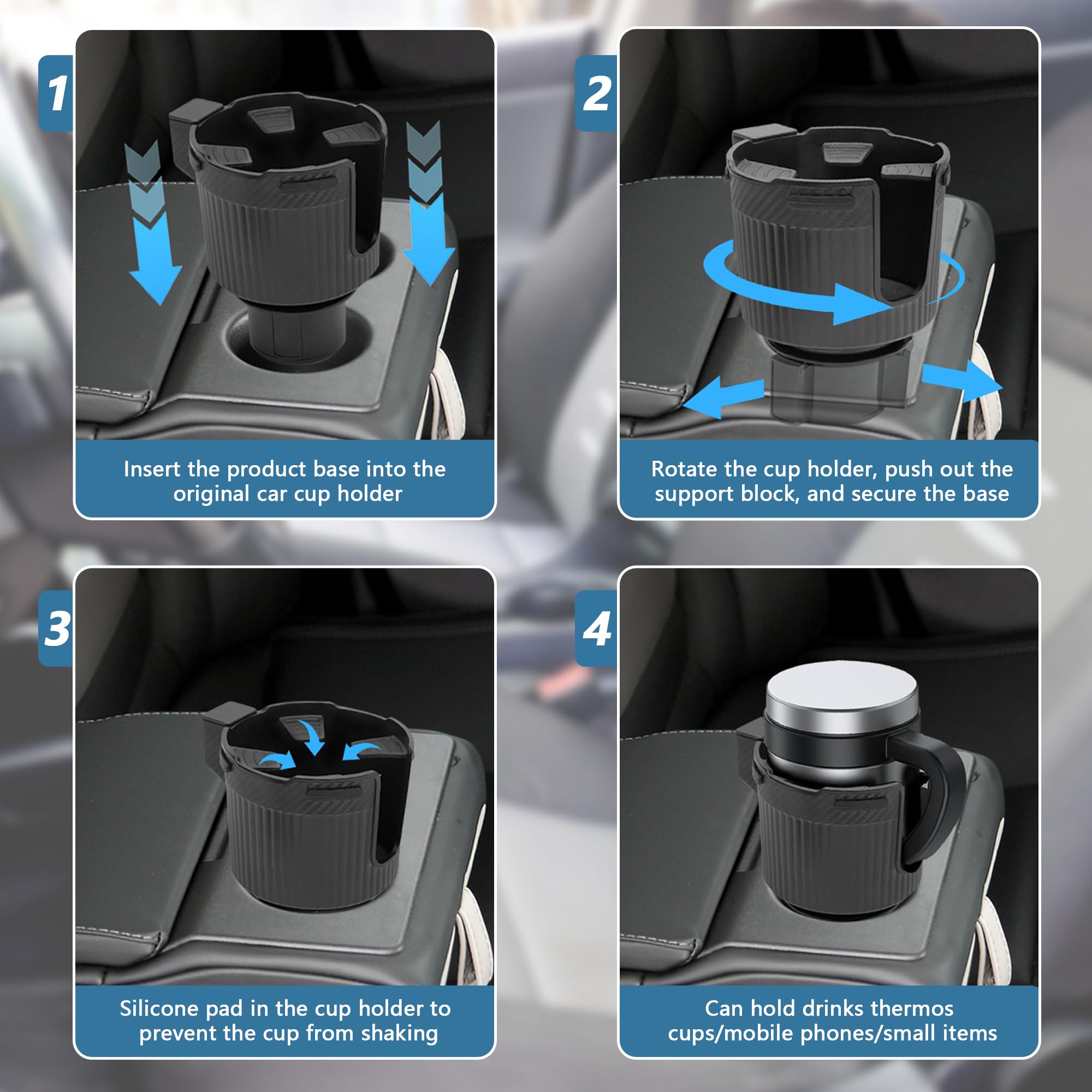 Portabicchieri per Auto,Portabevande per Auto Regolabile Car Cup Holderr con Base Espandibile, Compatibile con Stanley, Bottiglie, Bevande, Tazza di Caffè (7,5-11,2 cm)
