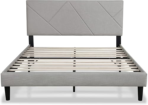 Miniatura 5 de Moderna base de cama tapizada de lino con cabecera capitoné, soporte de listones de madera, base de colchón, no necesita somier, marco de cama Beige