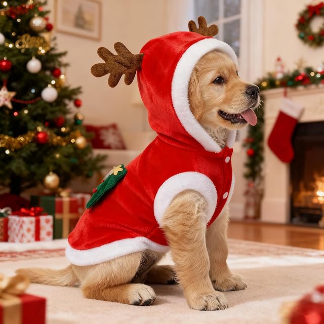 Foto 6 de 7 de KOOOGEAR Disfraz de Navidad para mascotas, disfraz de gato de Navidad, disfraz de alce para mascotas
