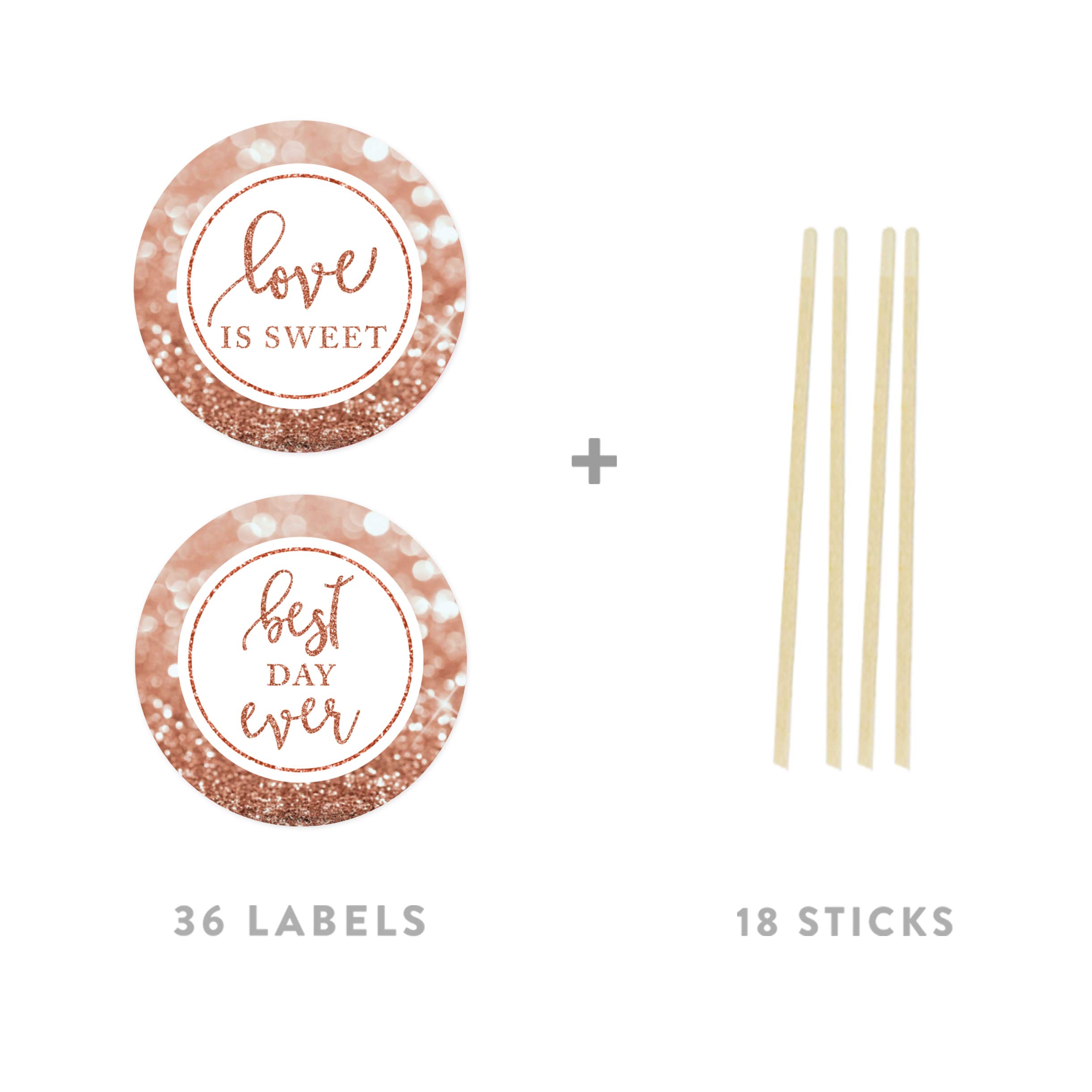 Andaz Press Glitzy Faux Rose Gold Glitter Round DIY Cupcake Toppers, Love is Sweet, 20-Pack, Cake Dessert Party Decor, Wedding Engagement Bridal Shower Decorations