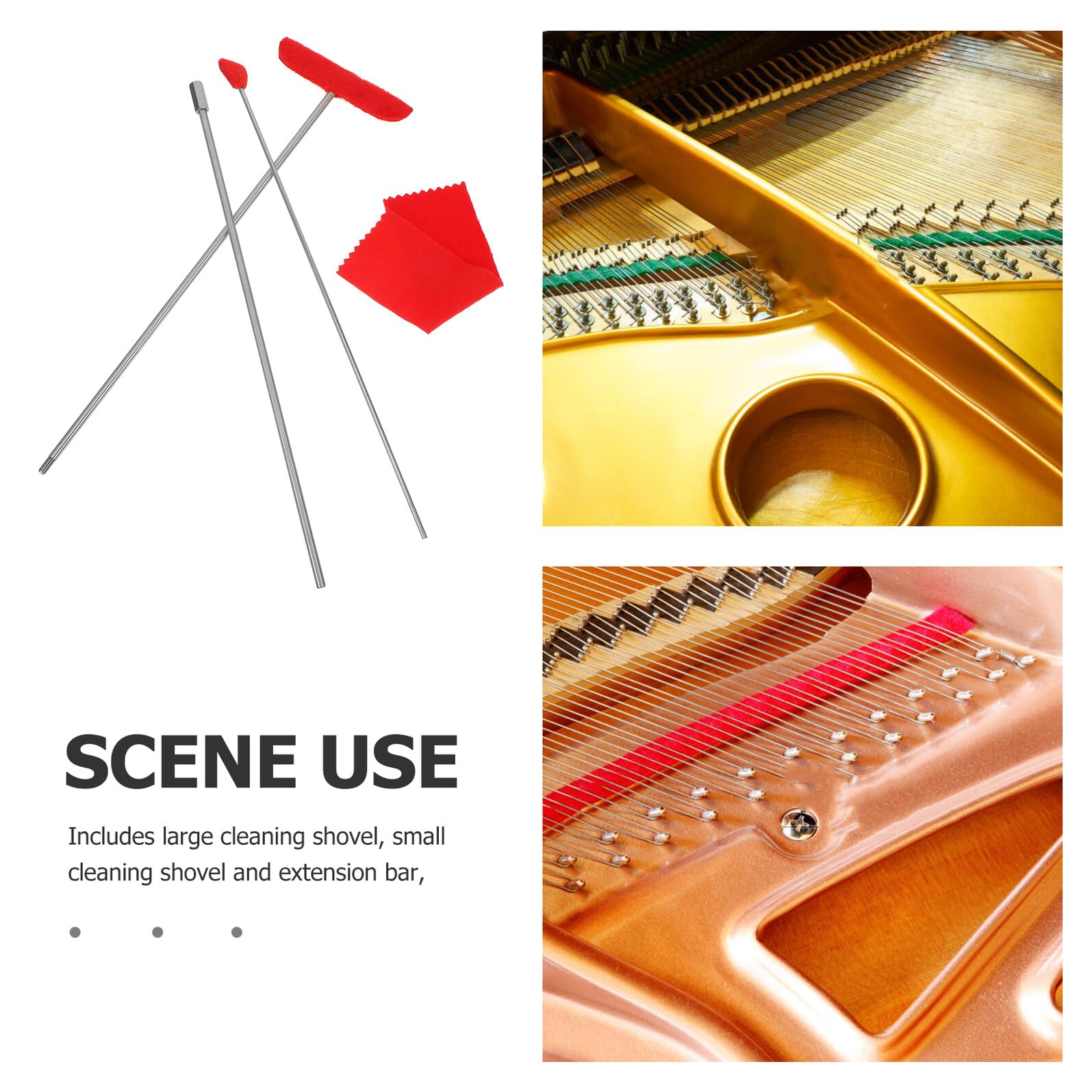 Alipis Set Strumenti per Pulizia Pianoforte Pala Grande e Piccola e Asta di Prolunga, Accessori per Tavola Armonica, Kit Detergente Portatile per Manutenzione Pianoforte Facile