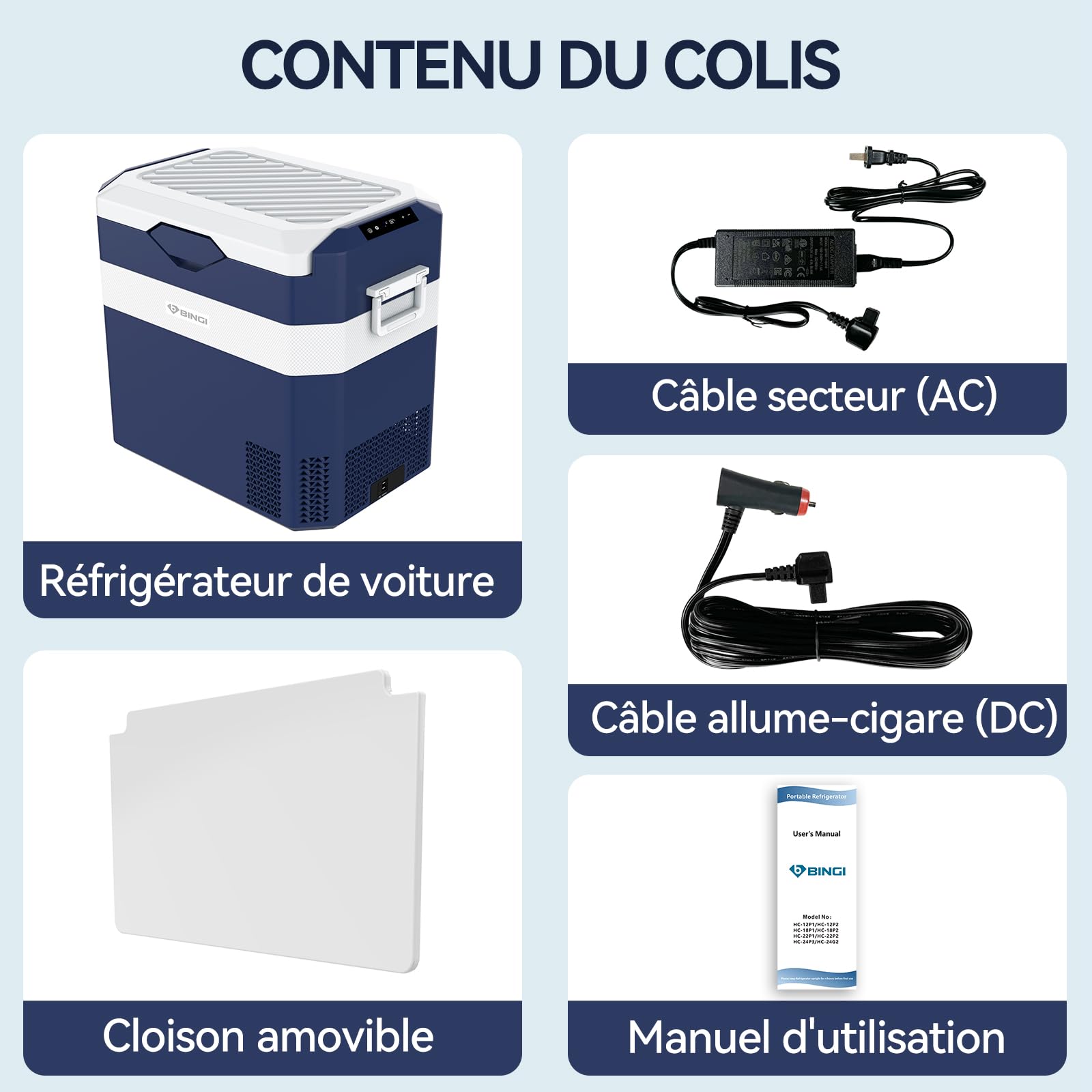 BINGI Glacière Electrique Voiture 38L Silencieuse ≤45dB Réfrigérateur Compression -18°C à +15°C 12V/24V/220V