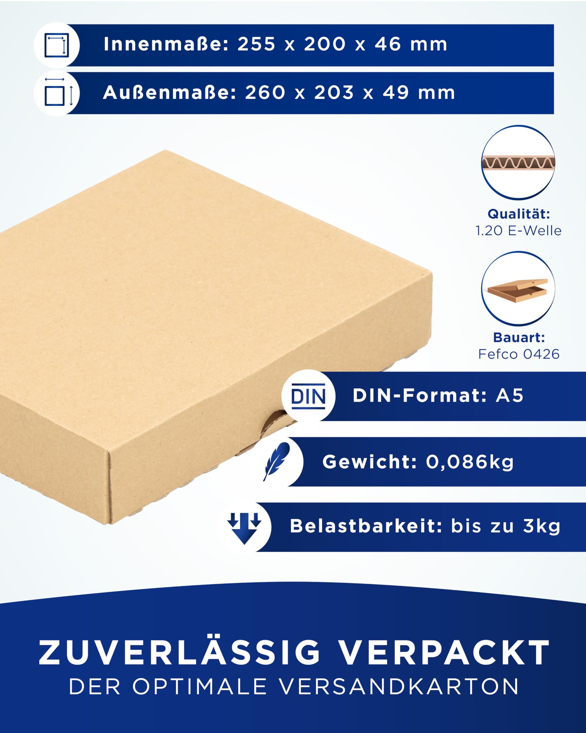 KK Verpackungen Maxibriefkartons 255 x 200 x 46 mm Braun DIN A5 (Außenmaß 260 x 203 x 49 mm) | 100 Stück, Versandkartons Faltschachteln Maxibrief Post-Kartons für Warensendungen Büchersendungen