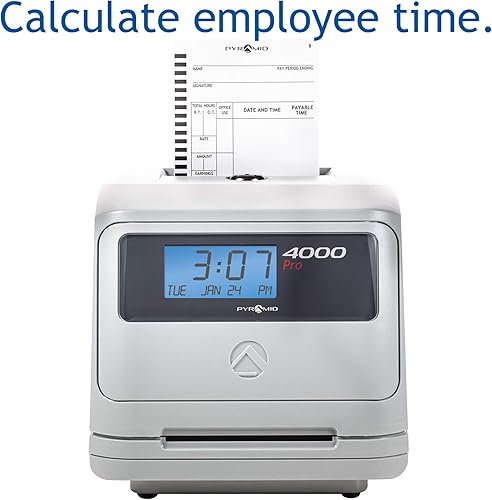 Miniatura 2 de Pyramid Time Systems - Modelo 4000 Pro Auto Total Time Clock [ 4000PROK ] para pequeñas empresas, el paquete incluye: 125 tarjetas de tiempo, 2