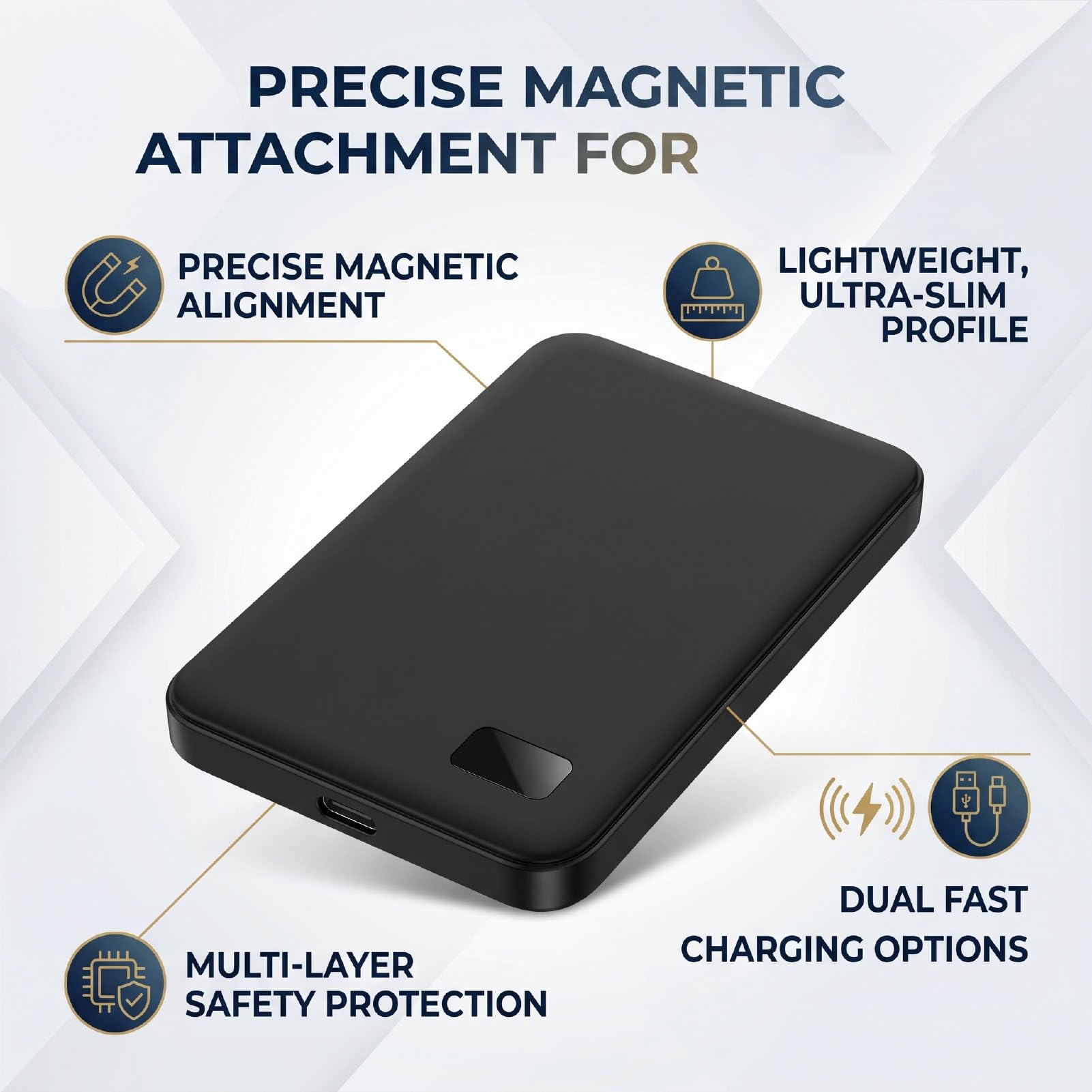 Annadue Chargeur sans Fil Mince Magnétique Power Bank 5000mAh (Black)