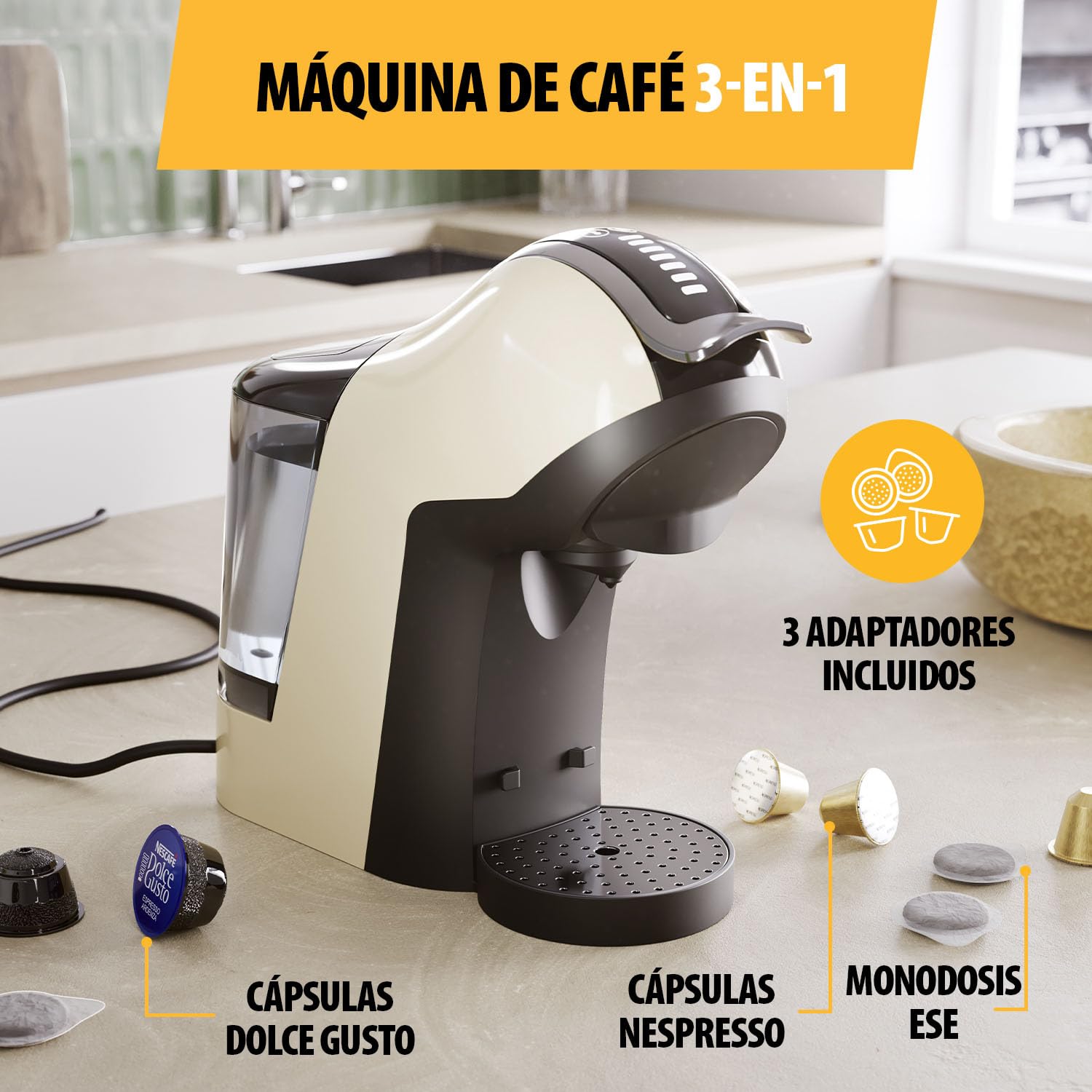Tristar Máquina Multicápsula 3-en-1 – Compatible con Cápsulas Nespresso®, Dolce Gusto®, Cápsulas ESE – 19 bares – Libre de BPA – CM-2301