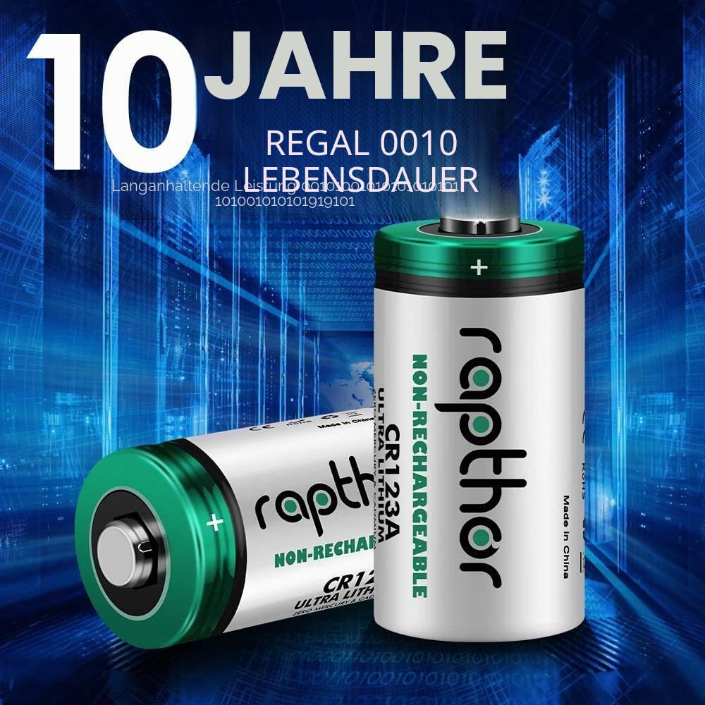 Rapthor 1650mAh CR123A 3V Lithium-Batterie CR123/123A/CR17345 Fotobatterien mit PTC-Schutz für Kamera Taschenlampen Alarmanlage Rauchmelder [20 Stück, Nicht wiederaufladbar]