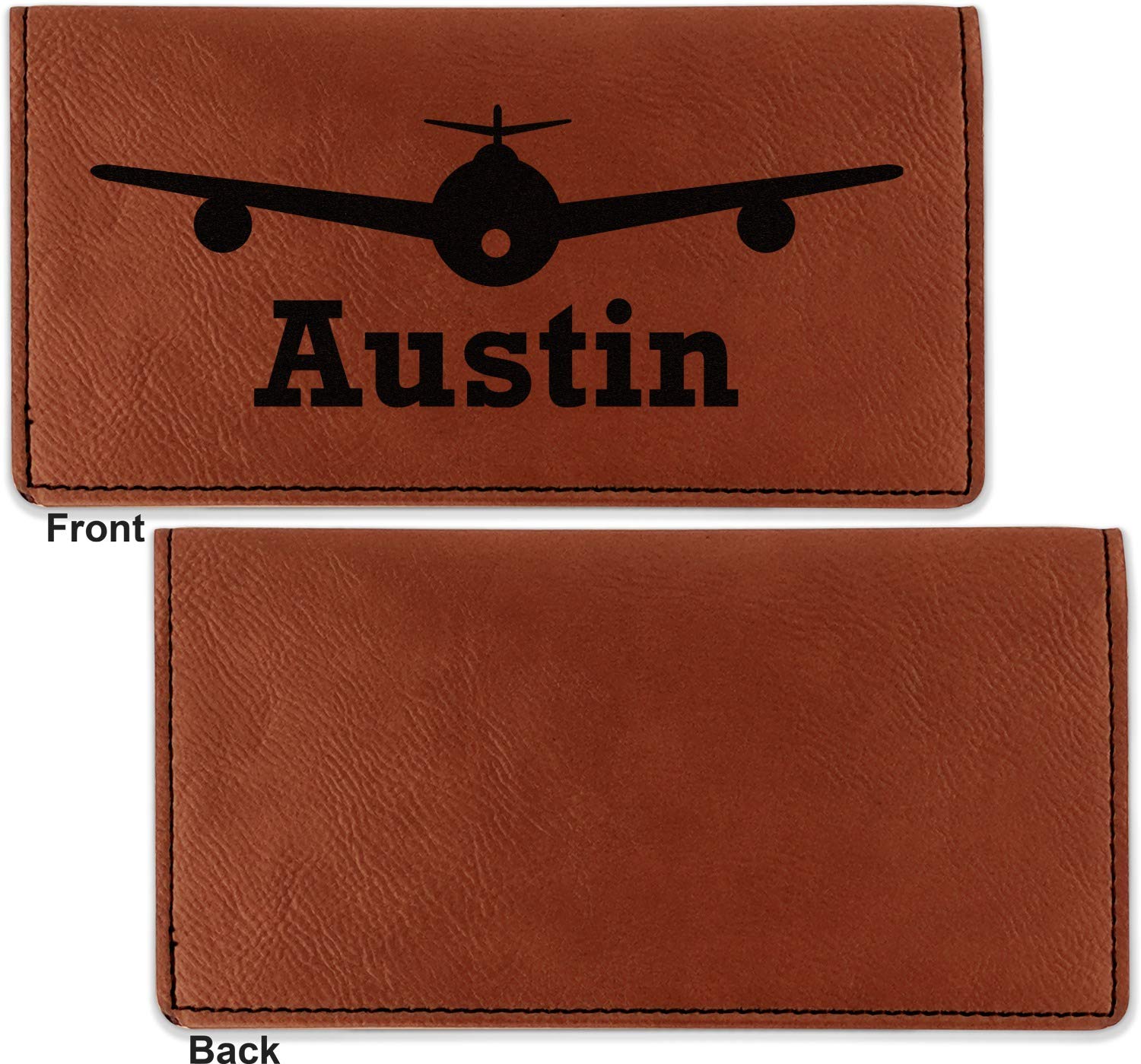 RNK Shops Personalized Airplane Theme Leatherette Checkbook Holder - Single Sided