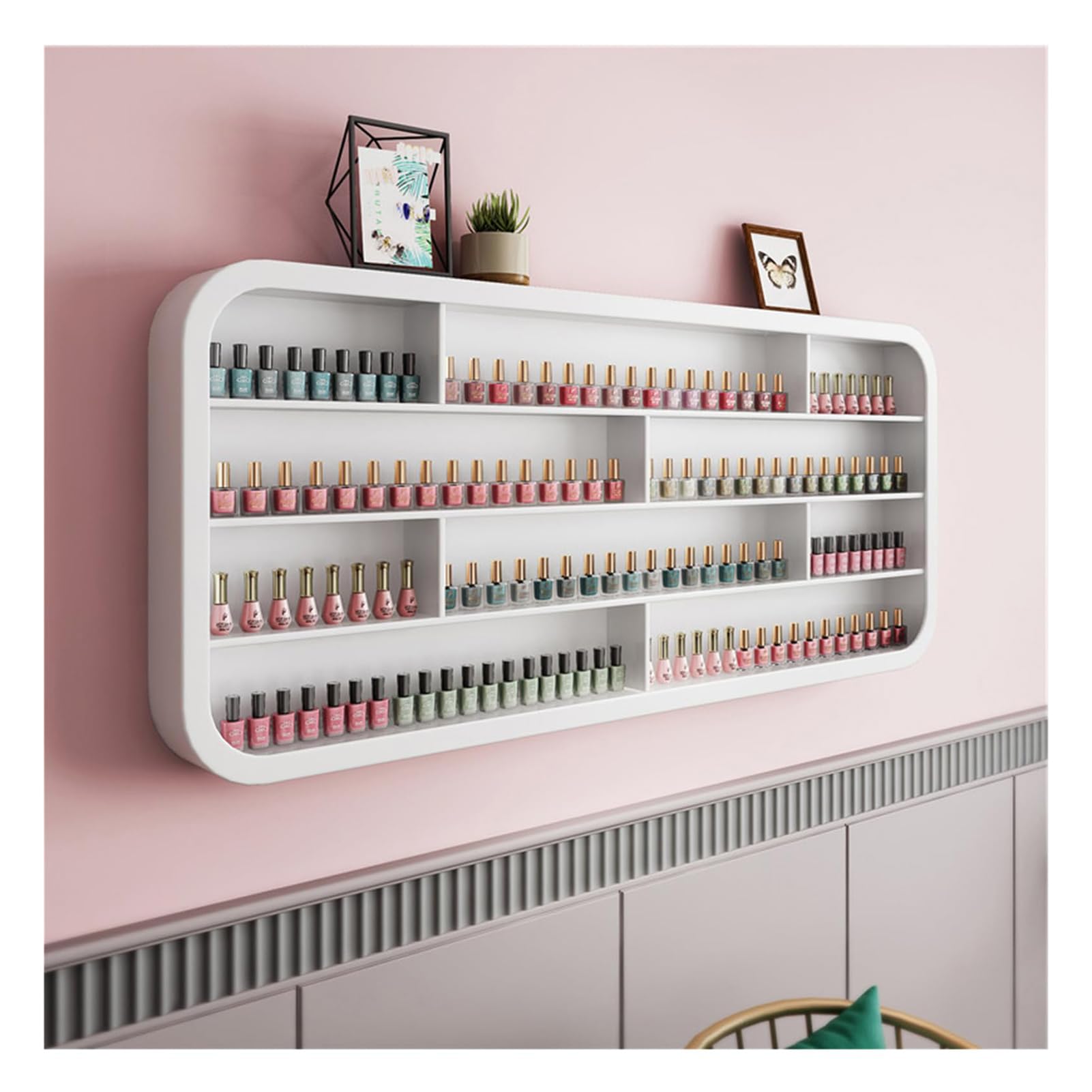 Estante de Pared Blanco para exhibición de esmaltes de uñas, Estante de Madera para Almacenamiento de esmaltes de uñas, Estante de Cuatro Niveles para exhibición de perfumes, Armario colgant