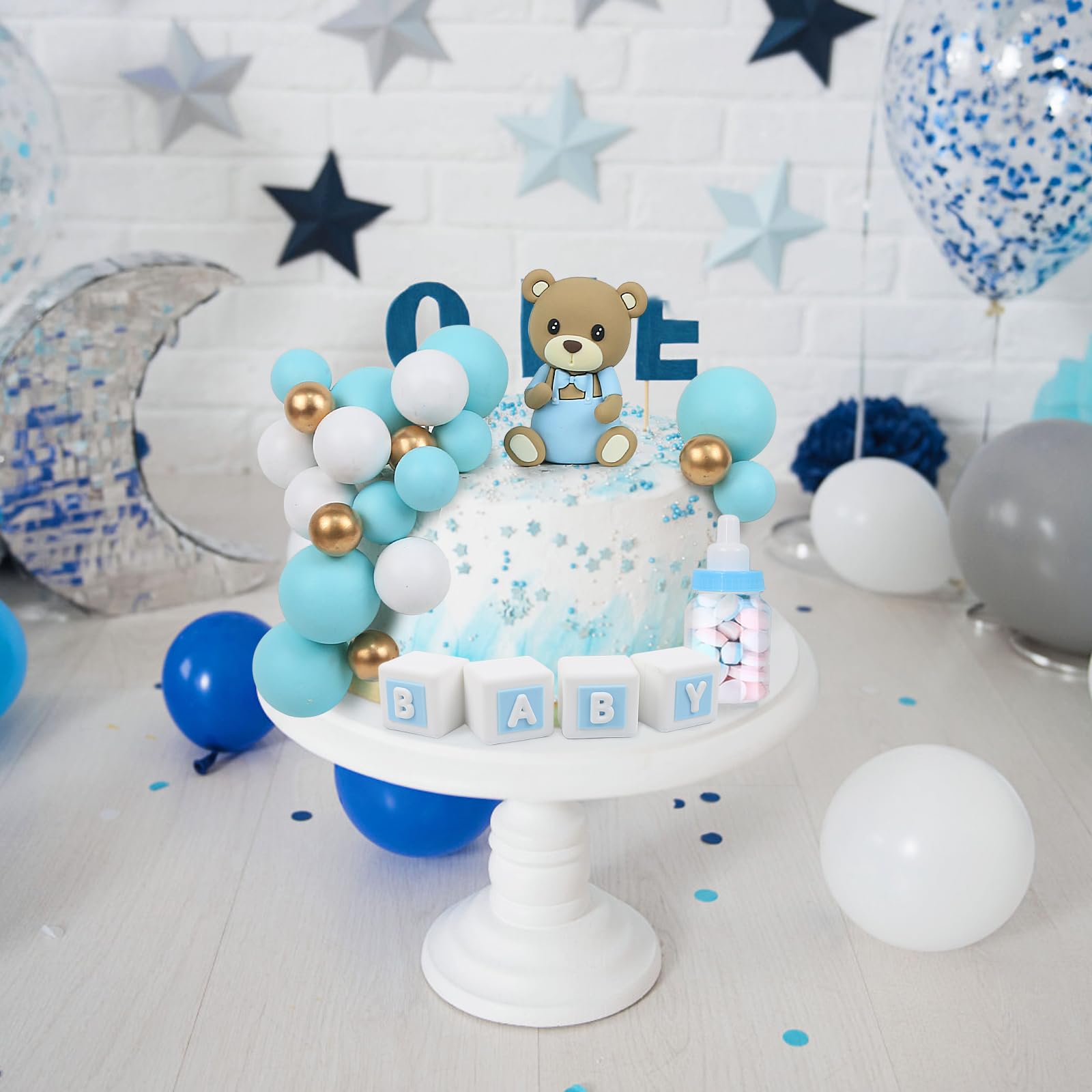 Lot 24 Décorations Gateau Ours En Peluche Bleu – Fête Prénatale Bébé Garçon, Toppers DIY Anniversaire & Baby Shower