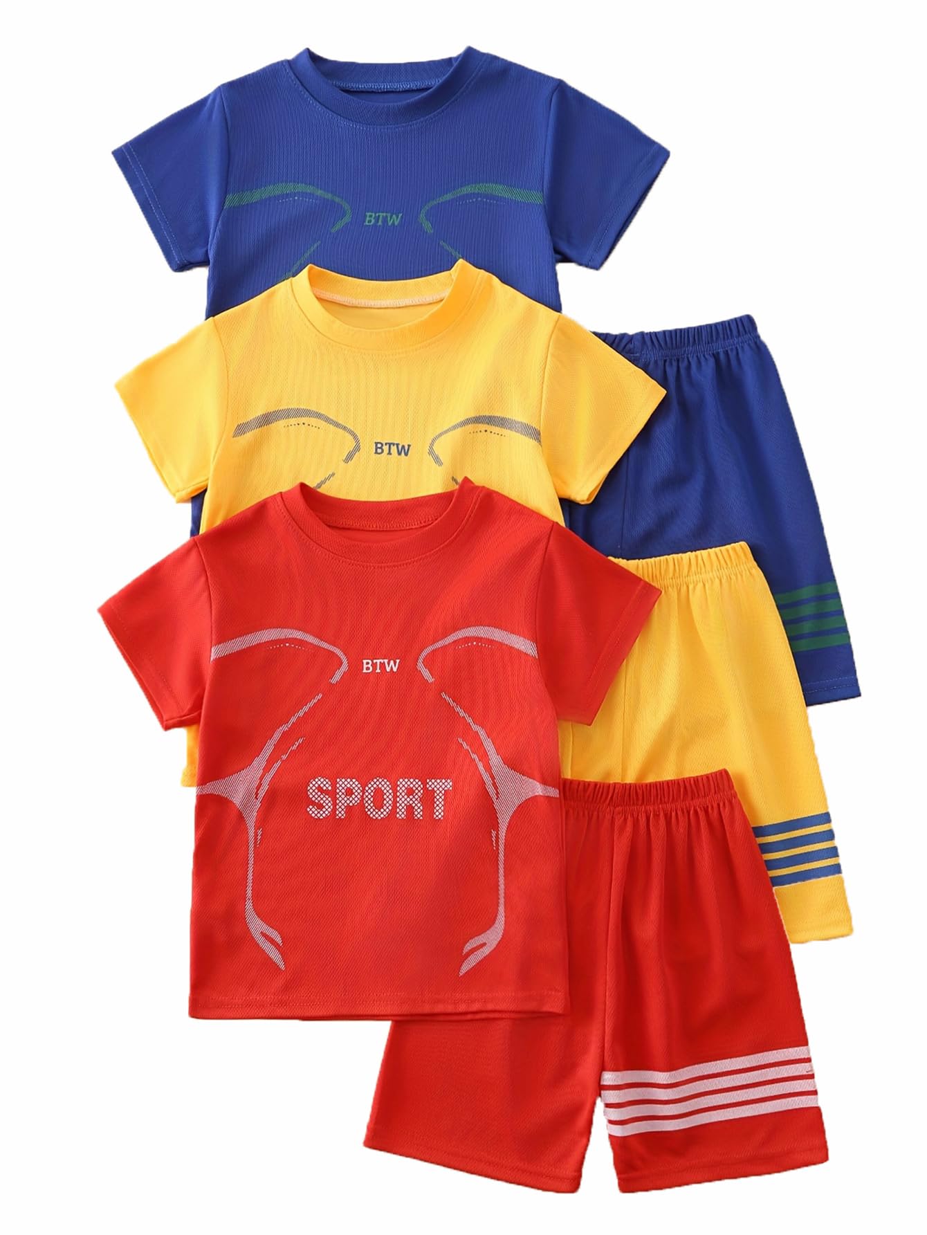 Jolyshlid Boys' Active Shorts Set 6 Pieces T-Shirt and Quick Drying Shorts Summer Activewear Sets 4-12Y