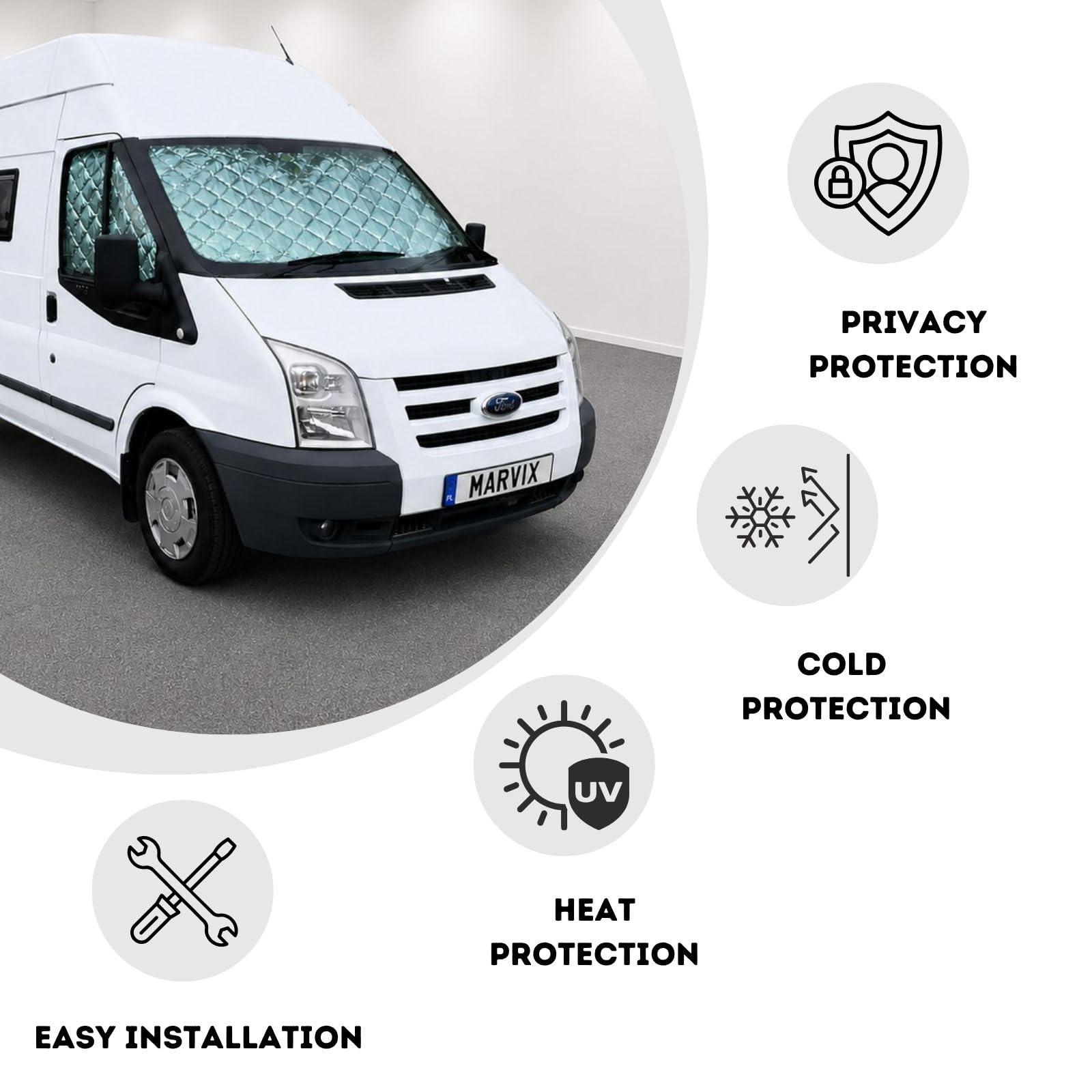 Marvix Thermo-Innenjalousien Premium 9-lagige Fensterabdeckung für Ford Transit 2006-2014 Wohnmobil Campervan Isolierungs-Sonnenschutz