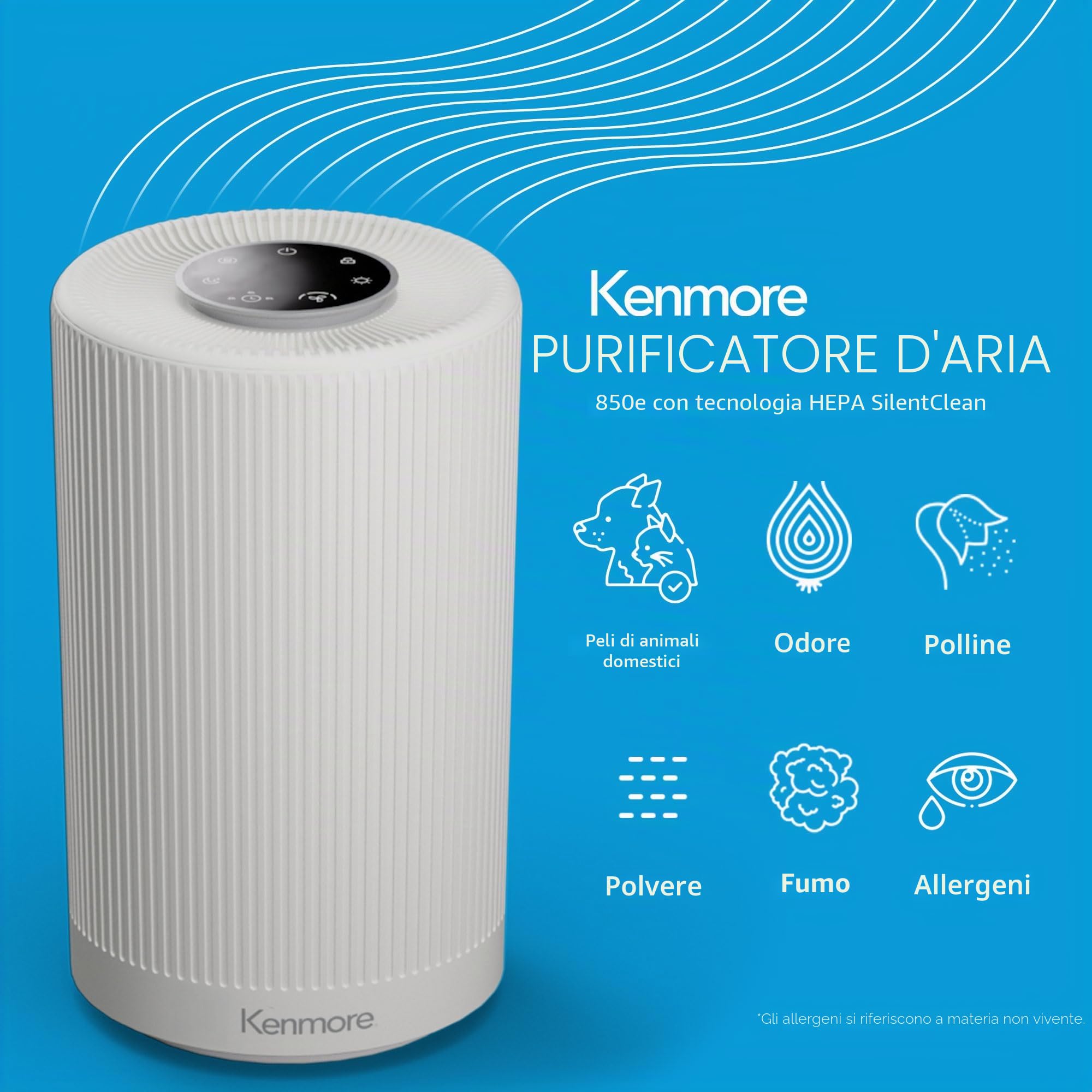 Kenmore Purificatore d'aria PM1005 con filtro HEPA H13, copre fino a 850 mq, sistema di filtrazione HEPA SilentClean a 3 stadi da 25 db, per ufficio e camera da letto