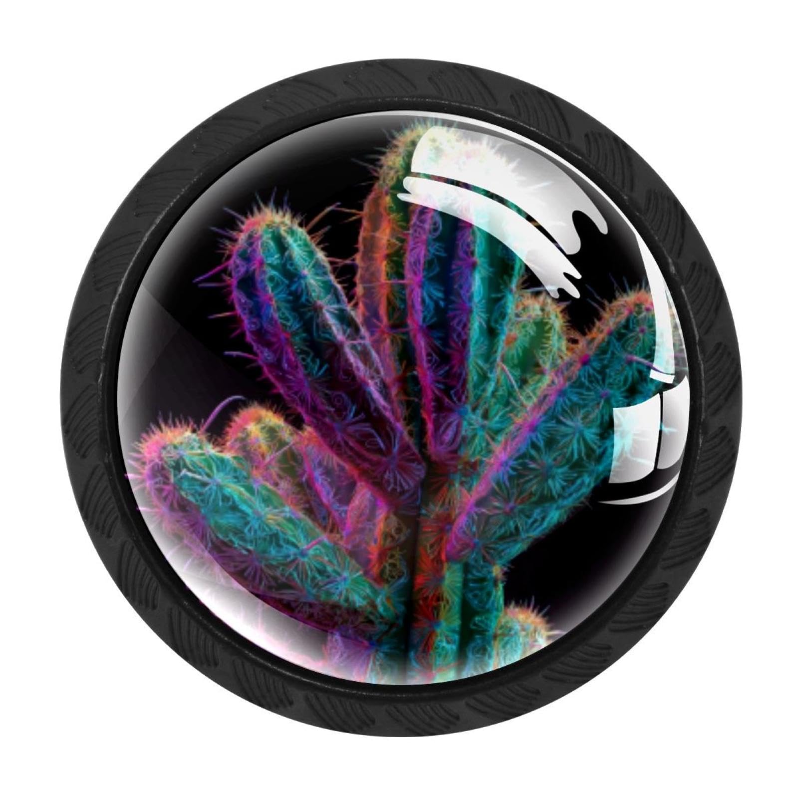 CHENZZZZ 4 Pack Cactus Fluorescent (1) Drawer Knobs Round Shaped Crystal Glass Cabinet Knobs Pull Handles