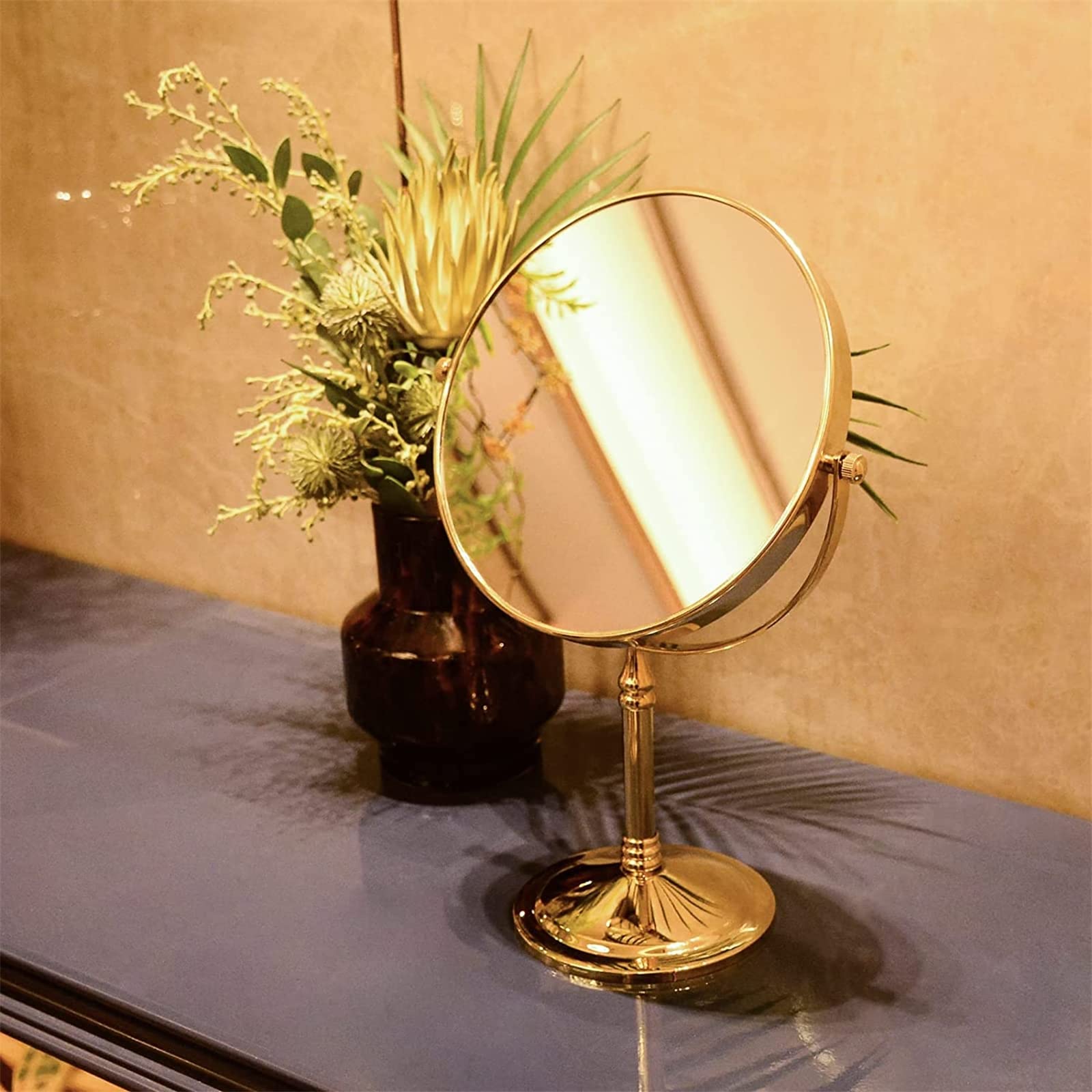 Złote lusterko do makijażu, obrotowe o 360°, dwustronne lusterko kosmetyczne, powiększające lusterko do golenia na stół, stojące lustro HD do salonu kosmetycznego,8inch,7X