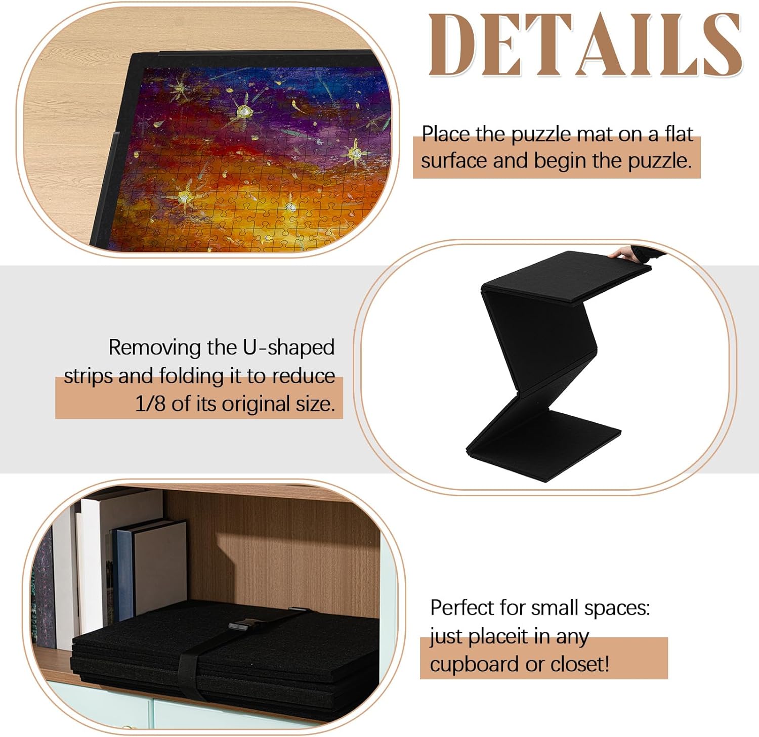 3000 Pieces Folding Felt Jigsaw Puzzle Foldable Board Mat with Non Slip Surface Puzzle Mat 55" x 37" Extra Large Portable Jigsaw Board with Storage Bag for Adults Tray(Black)