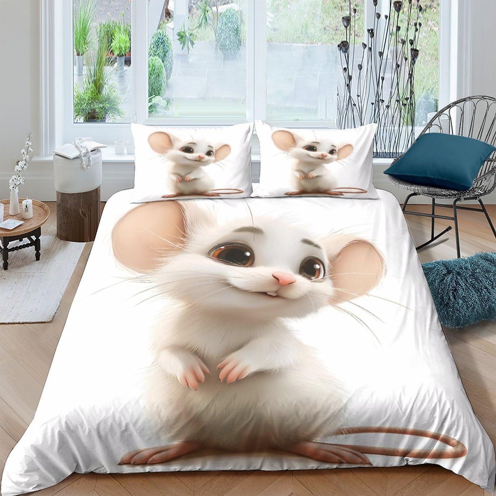 Ctjqhvkz Style-2 3D Printed Cute Mouse Fitted Sheet Microfiber Soft Cartoon Animal Bed Sheet For Bedroom Dorm Decor Machine Washable Single（135X200cm）