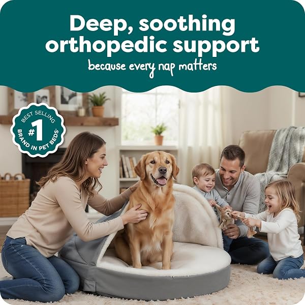 Furhaven 44" Round Orthopedic Dog Bed for Large Dogs w/Removable Washable Cover, for Dogs Up to 80 lbs - Sherpa & Suede Snuggery - Gray, 44-inch - 2