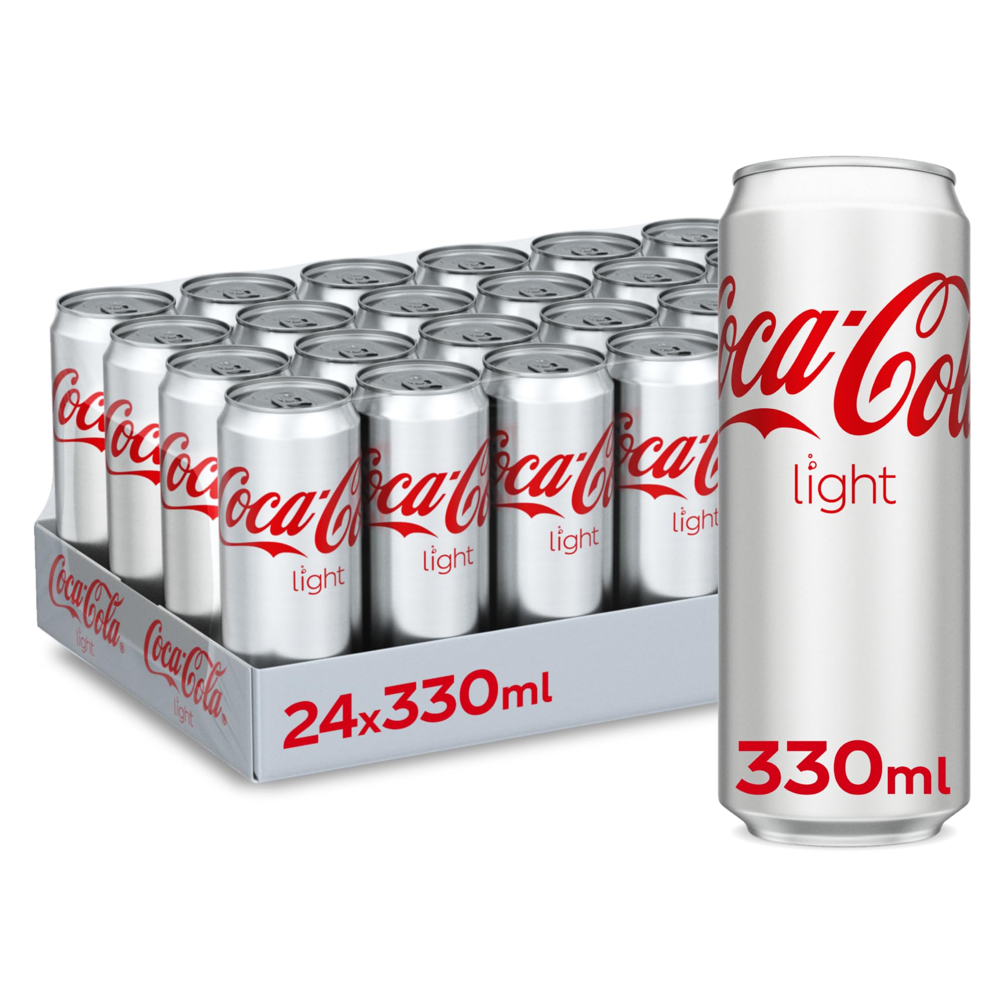 Coca-Cola Light, Pack of 24 Cans x330ml, Same Coca Cola Taste with no Sugar and Lighter Taste, Crisp Coke Light Soft Drinks