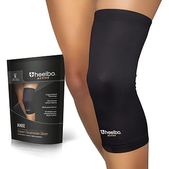 Heelbo Knee Compression Sleeve with Copper Infused Fibers and Breathable Fabric for Knee Pain Relief, Knee Support, Sore Muscles and Joints for Running, Jogging, Hiking or Arthritis, Black, Small