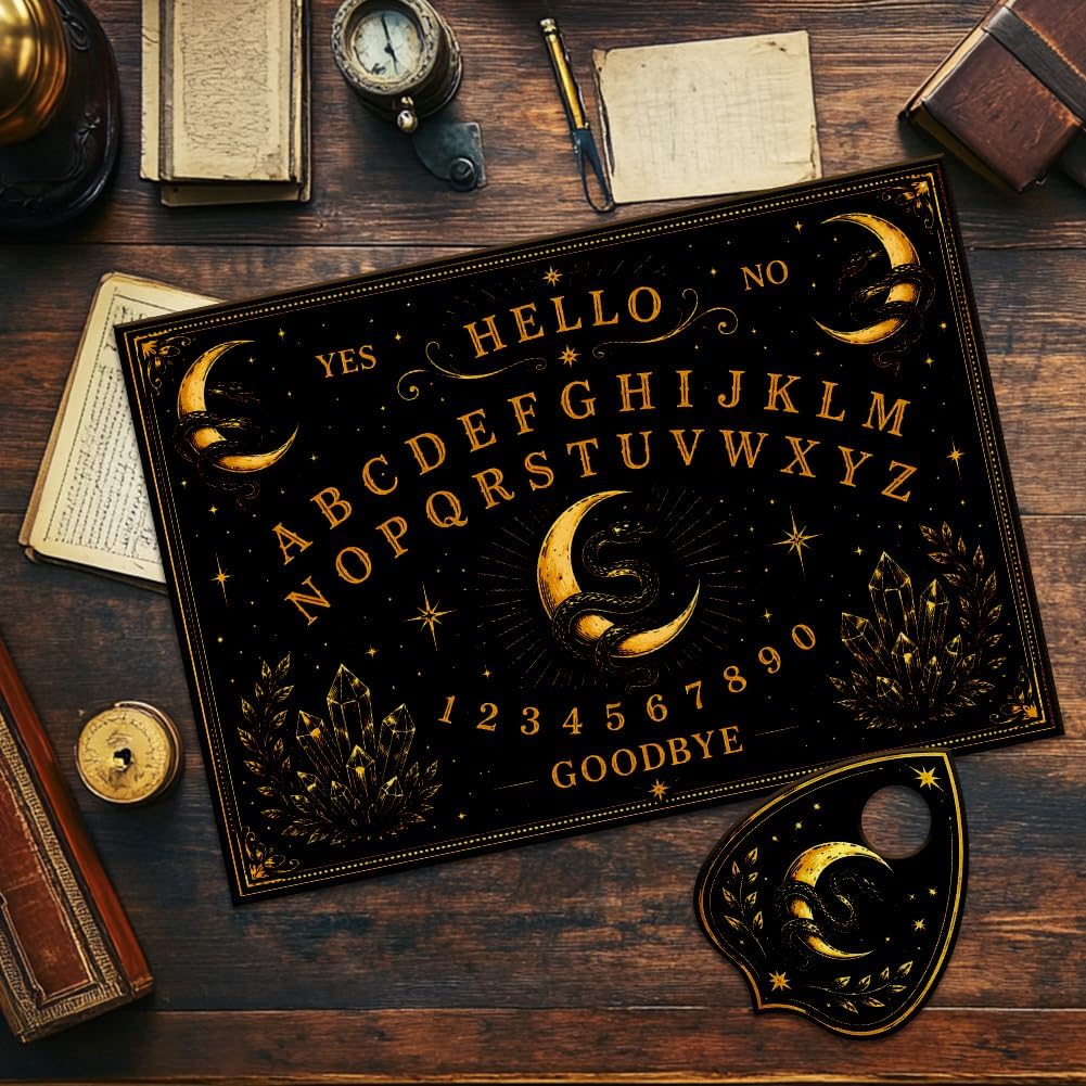 WEBEEDY Wooden Spirit Board Star Moon Snake Pendulum Board with Planchette, Yes No Talking Boards Decision Maker Divination Boards Metaphysical Supplies for Halloween Christmas Party