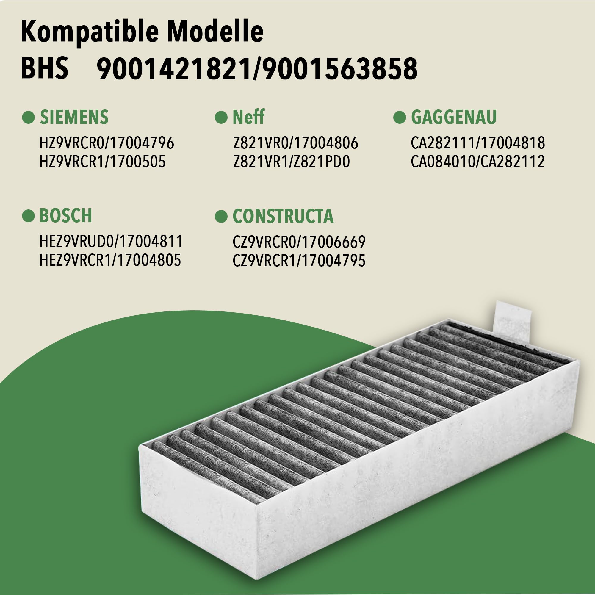 Aktivkohlefilter Set of 4 - Kompatibel mit 9001563858 9001421821 / Siemens HZ9VRCR0, Bosch HEZ9VRCR0, Neff Z821VR0, Constructa CZ9VRCR0, Gaggenau CA282111,195x75x35 mm