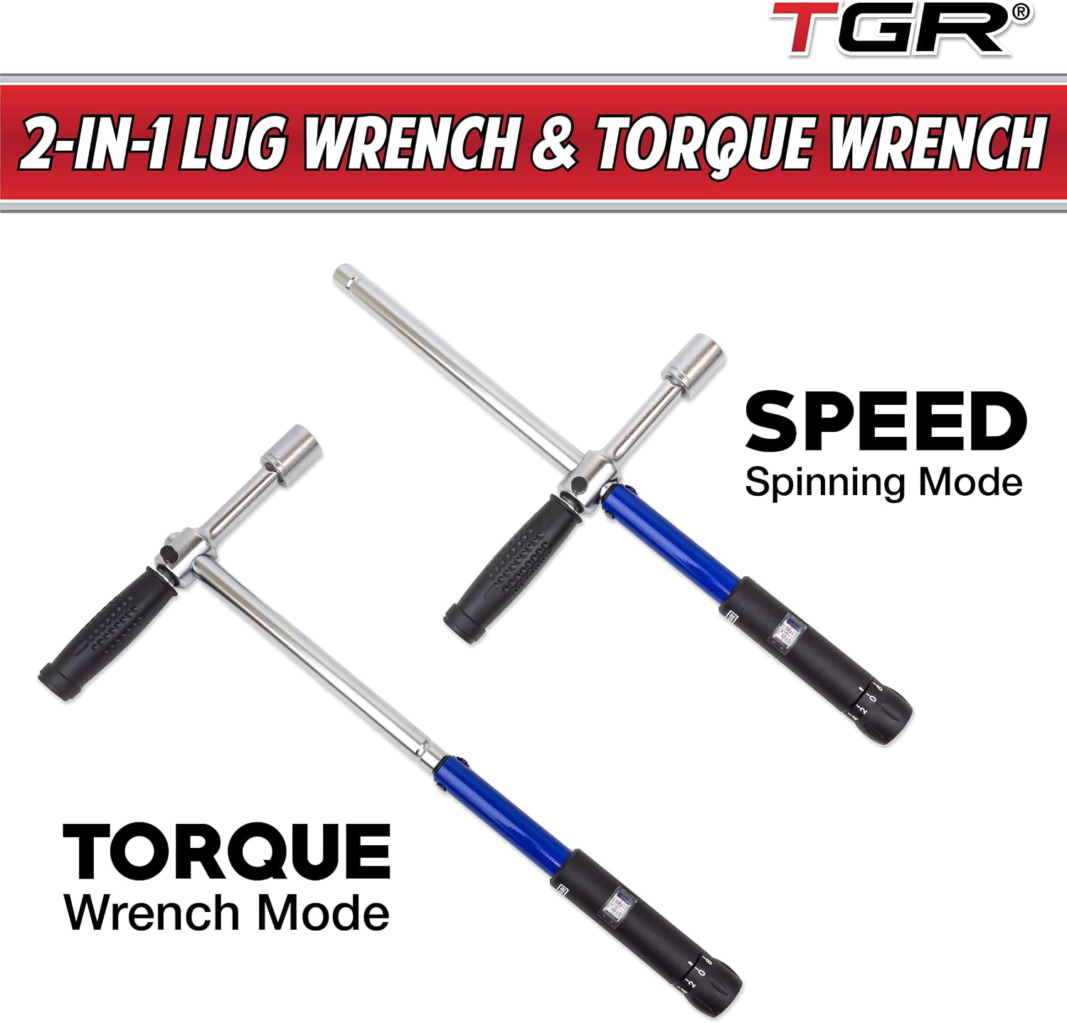 TGR 1/2” Dr Cross Type Lug Nut Torque Wrench 70-170 NM Micro-Adjustment (17, 19, 21 mm Sockets)