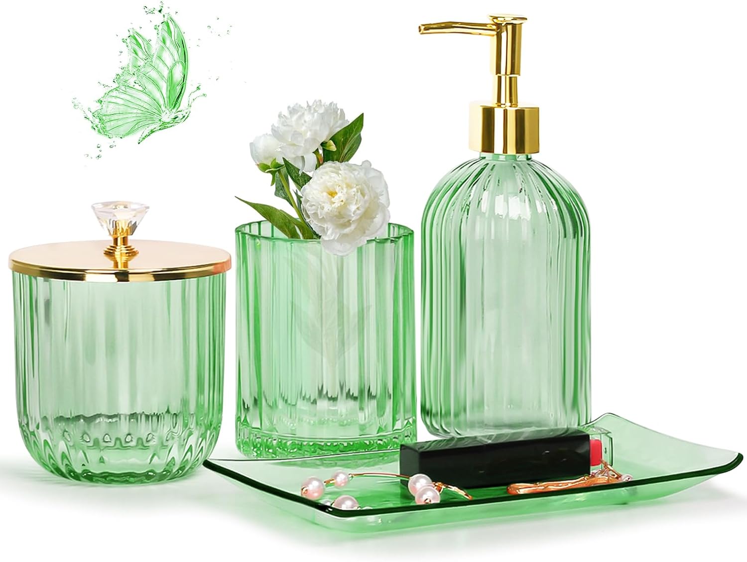Amazon.com: Jenseits Green Bathroom Accessories Set, 4 Pcs Glass ...