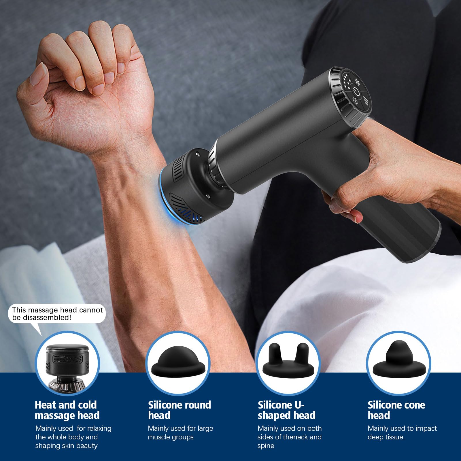 Pistola da massaggio con calore e freddo, mini massaggiatore muscolare portatile 2 in 1 con manico esteso, a percussione elettrica portatile, massaggiatore profondo, pistola per massaggio
