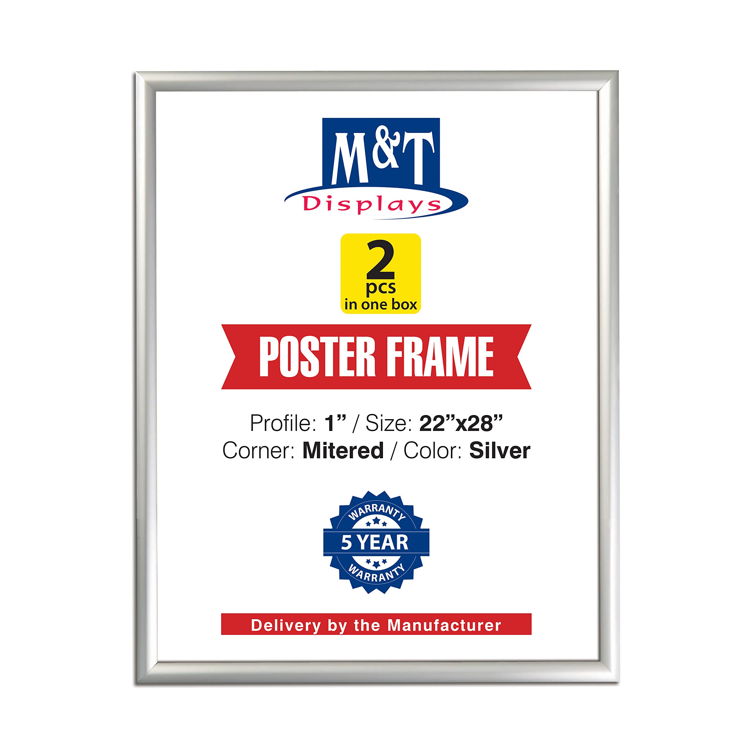 M&T Displays Picture Frame 22x28 Inch, Front Loading Diploma Frame, Silver Color 1" Aluminum Profile Size (2, Silver)