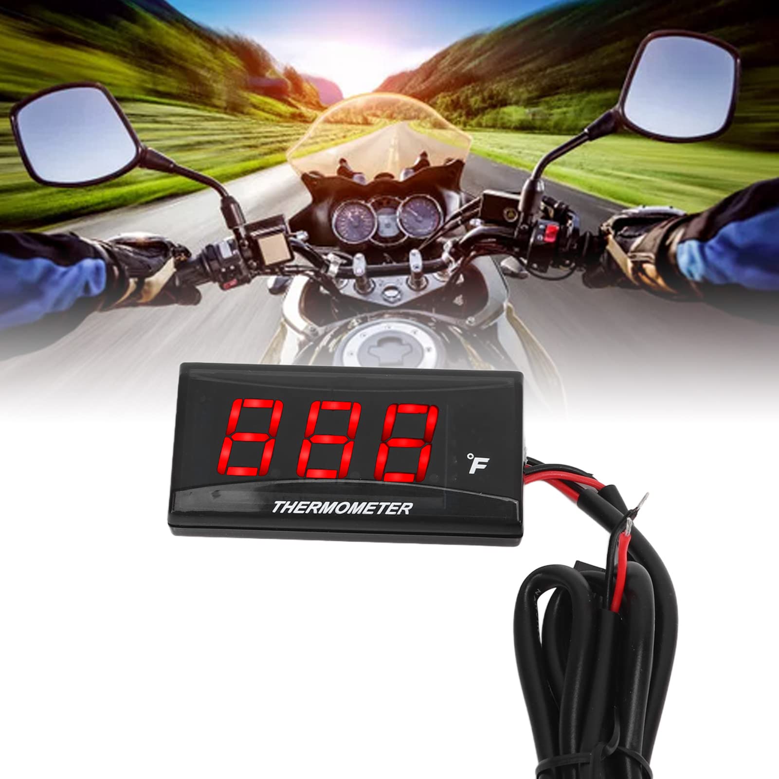 Wakects Wassertemperaturmesser Digitales Thermometer LCD -Anzeige 12 V Universal Motorrad Wassertemperaturmesser mit Hintergrundbeleuchtung für Motorräder (Rot)
