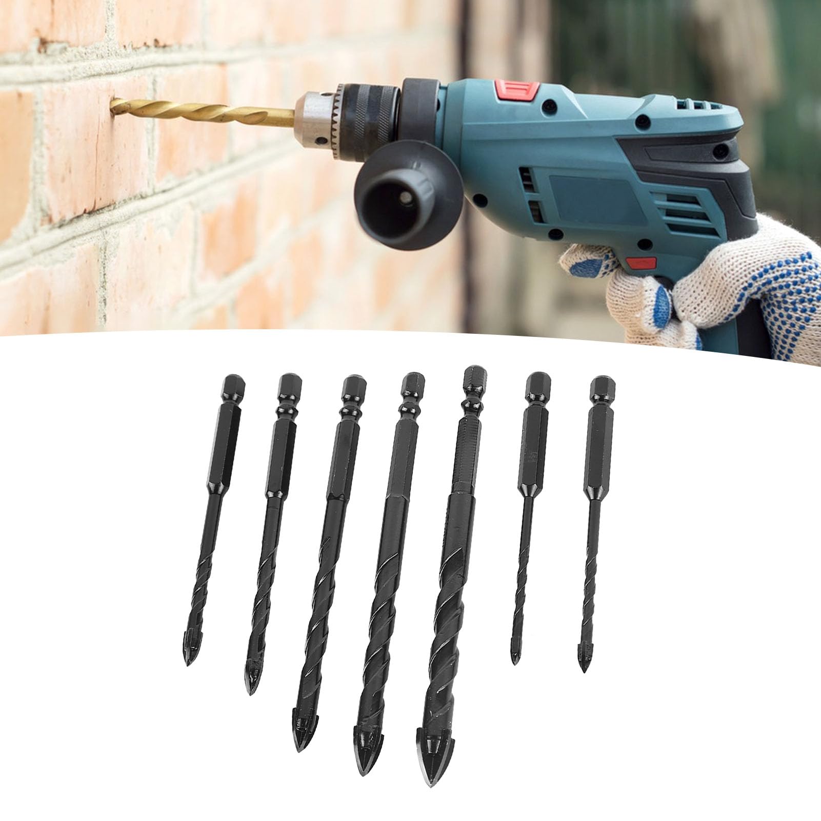 Natudeco 7PCS Masonry Drill Bit Set Hex 4 Flute High Hardness Alloy Twist Masonry Tool Set Masonry Cutting Tools with Storage Box for Brick Concrete