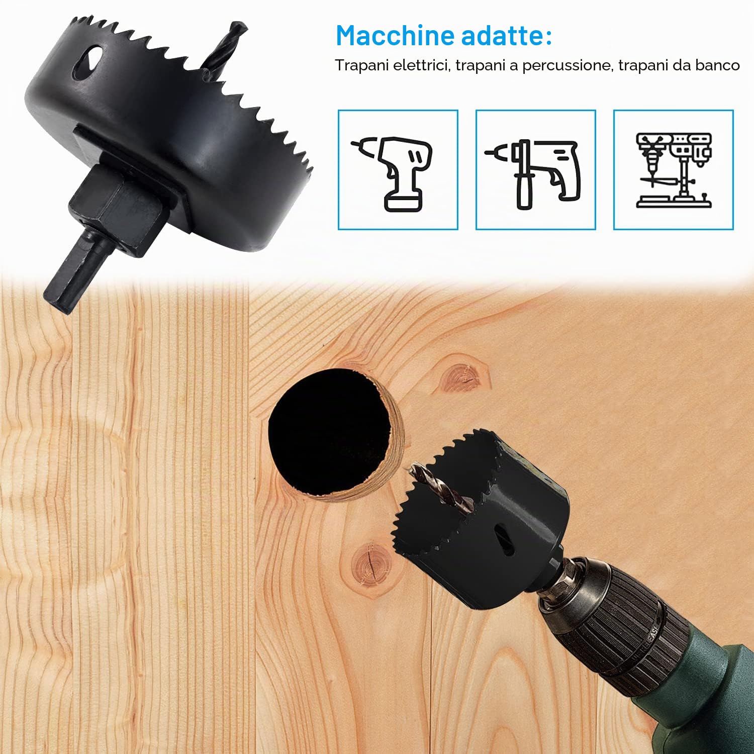 Set di seghe a tazza di alta qualità da 19 pezzi per fori precisi su legno, cartongesso e PVC (1)