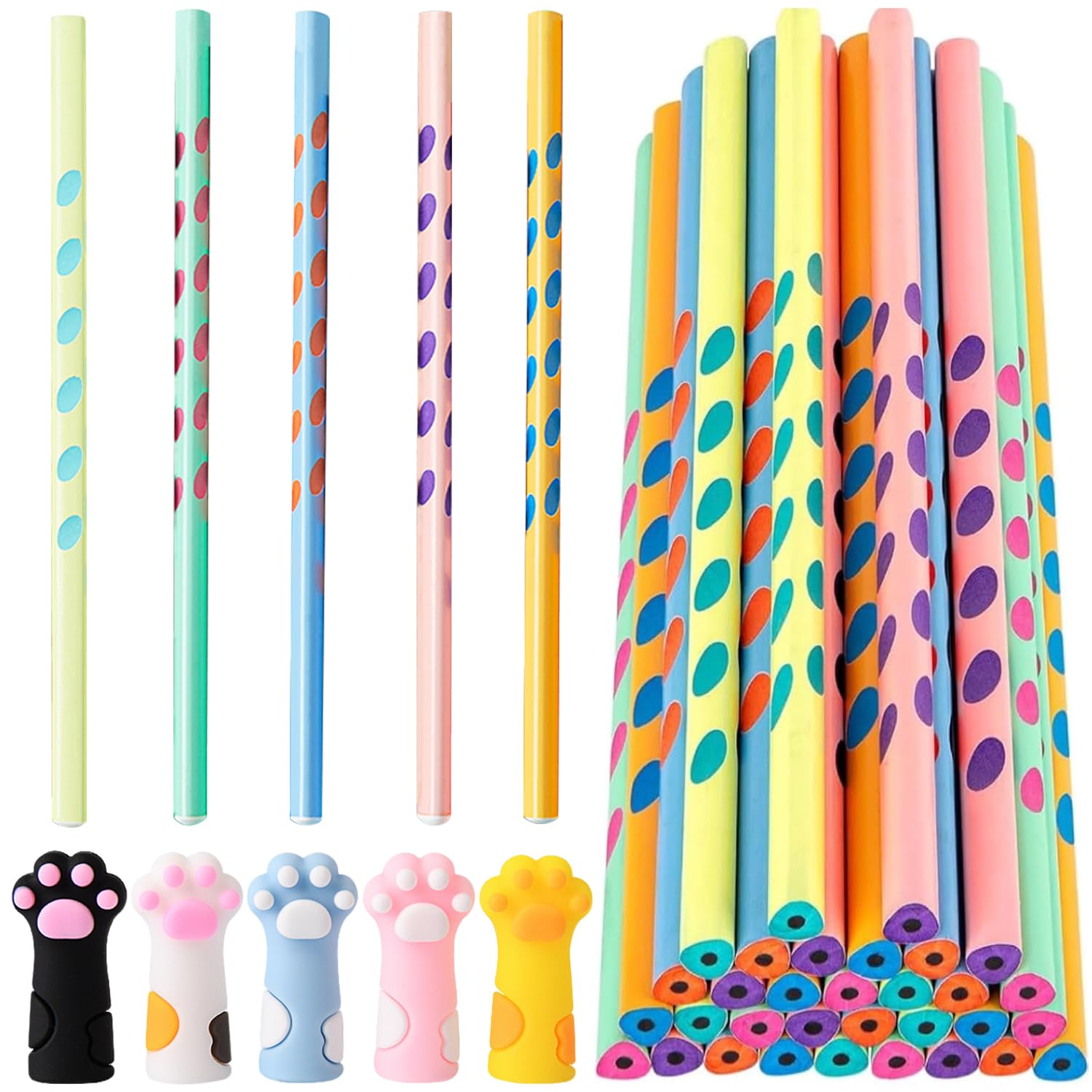 HAJXXMM 60 Pieces Pencils for Party Bags, Cat Wood Pencils, Cat Pencil Toppers, Cat's Paw Pencil Graphite Pencil HB Pencil with Animal for Party Bags Class Gifts School Supplies