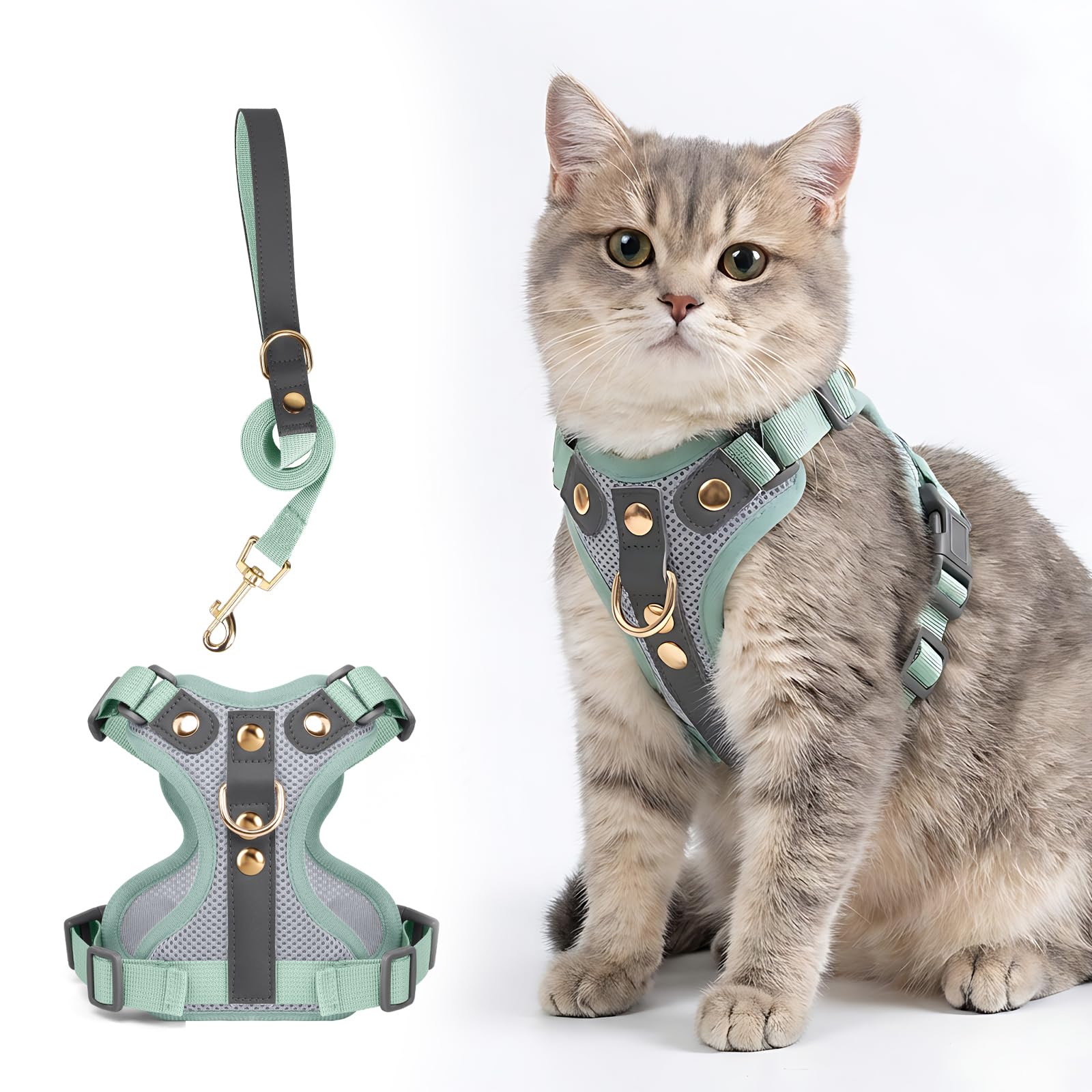 Modernest Cat Harness and Lead Set, Adjustable Kitten Harness and Lead Set with Premium Microfiber Leather Trim, Escape Proof Reflective Cat Vest Harness with Leash Sets for Cats Walking — image 1