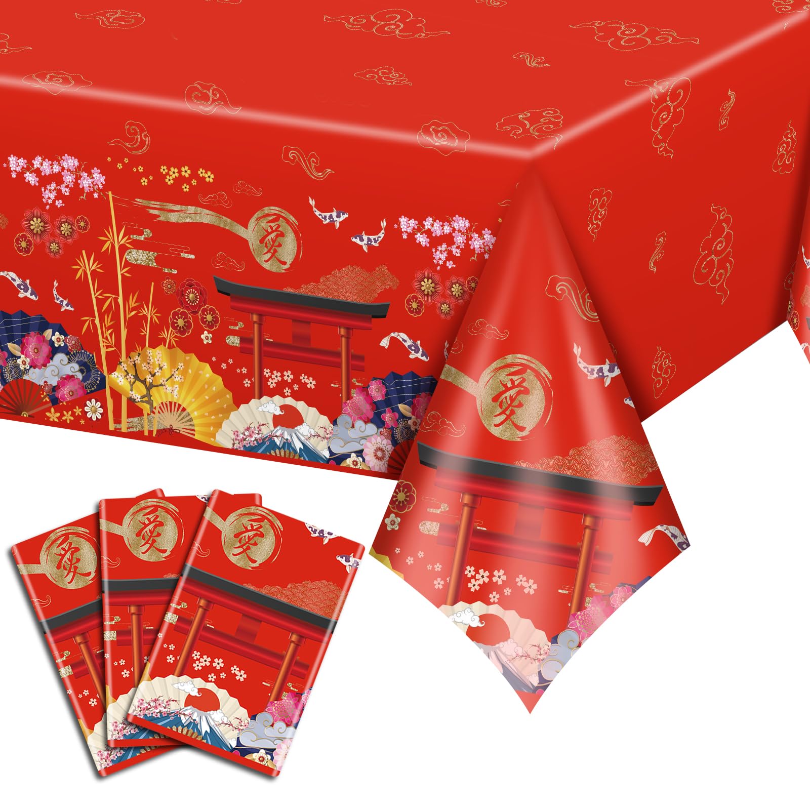 MYFEST 3 PCS Hibachi Party Decorations Hibachi Table Cloth 108x54 inches, Disposable Waterproof Japanese Tablecloth for Hibachi Decorations and Asian