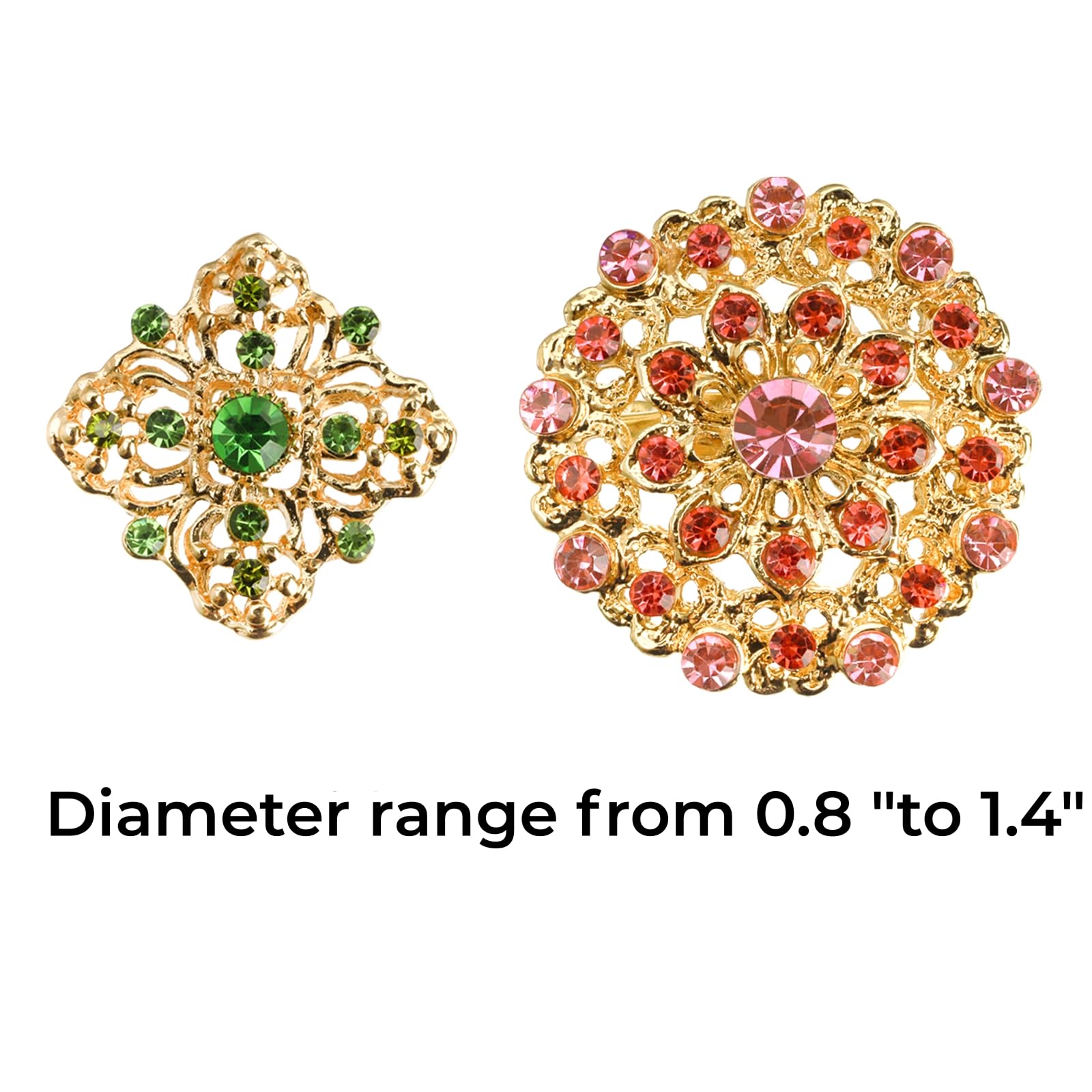 Hiceeden Juego de 24 broches de cristal dorado para mujer, broches de diamantes de imitación y pines de flores para manualidades, pines de diamante para ramo de boda de flores