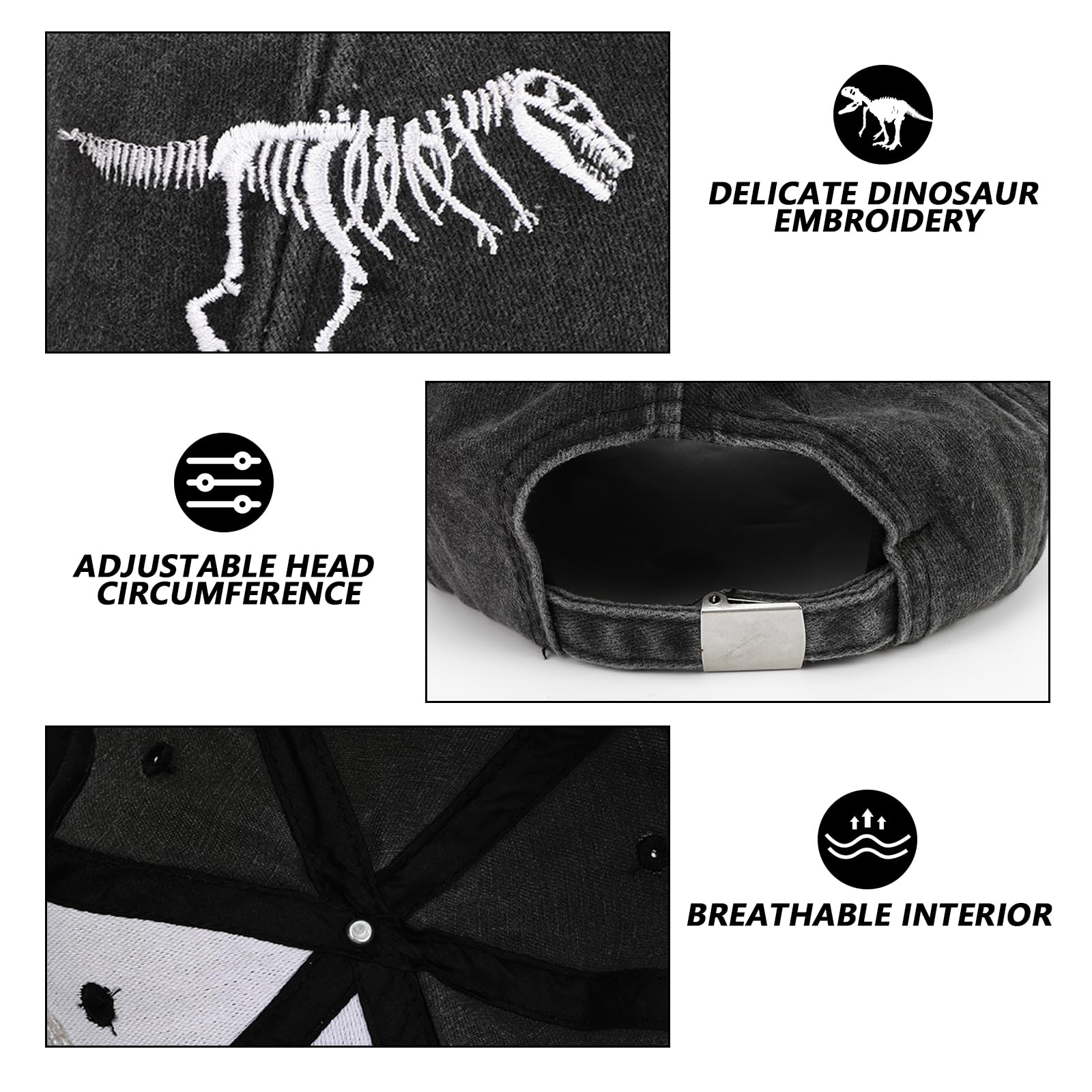 QKURT Gorra de Béisbol para Niños, Gorra de Sol de Verano, Gorra Deportiva con Protección UV, Gorra de Camionero Ajustable con Patrón de Dinosaurio para Niños de 3 a 8 Años