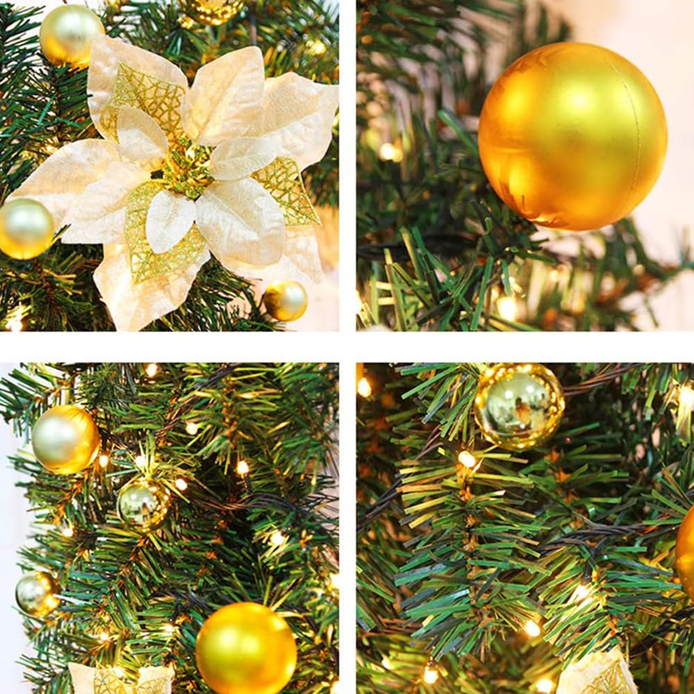 SHAVINGFUN Guirlande de Noël,Guirlande de noël Lumineuse,Guirlande Sapin Artificiel,2.7M LED à Pile Guirlande Noel Exterieur,pour Mur,cheminée,escalier,décoration de Noël (Or)