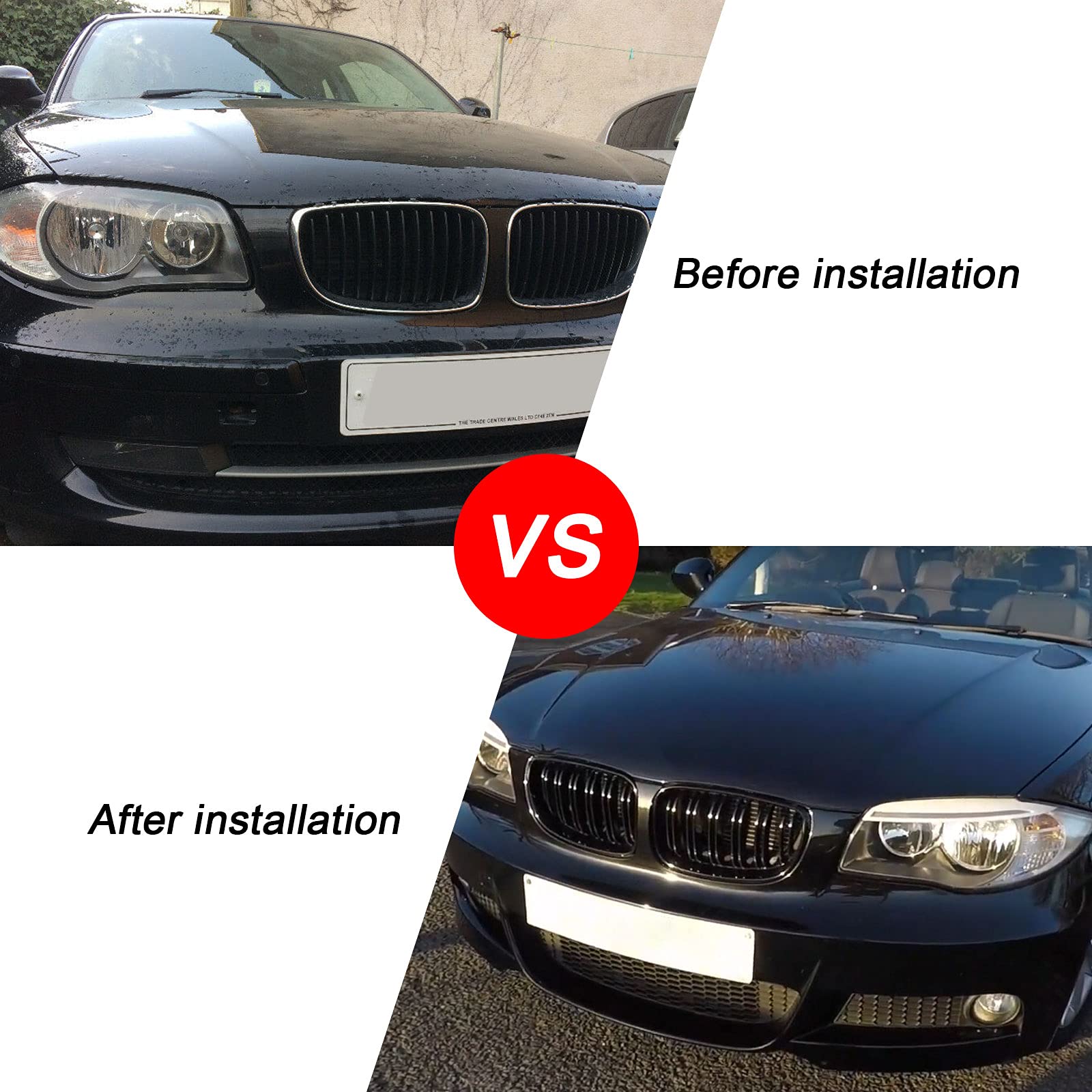 GlossyBlack Car Front Kidney Grill Double Slat Racing Grills For BMW 1-Series E81 E87 Pre-facelift 5-door 2004 2005 2006 2007