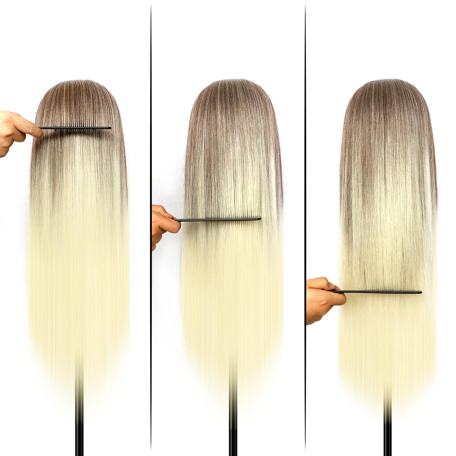 Cabeza Peluqueria, 28inch Cabeza maniquí Cabezal de peluquería de Fibra 100% sintética con Soporte + Accesorios de Peinado DIY (Dorado)
